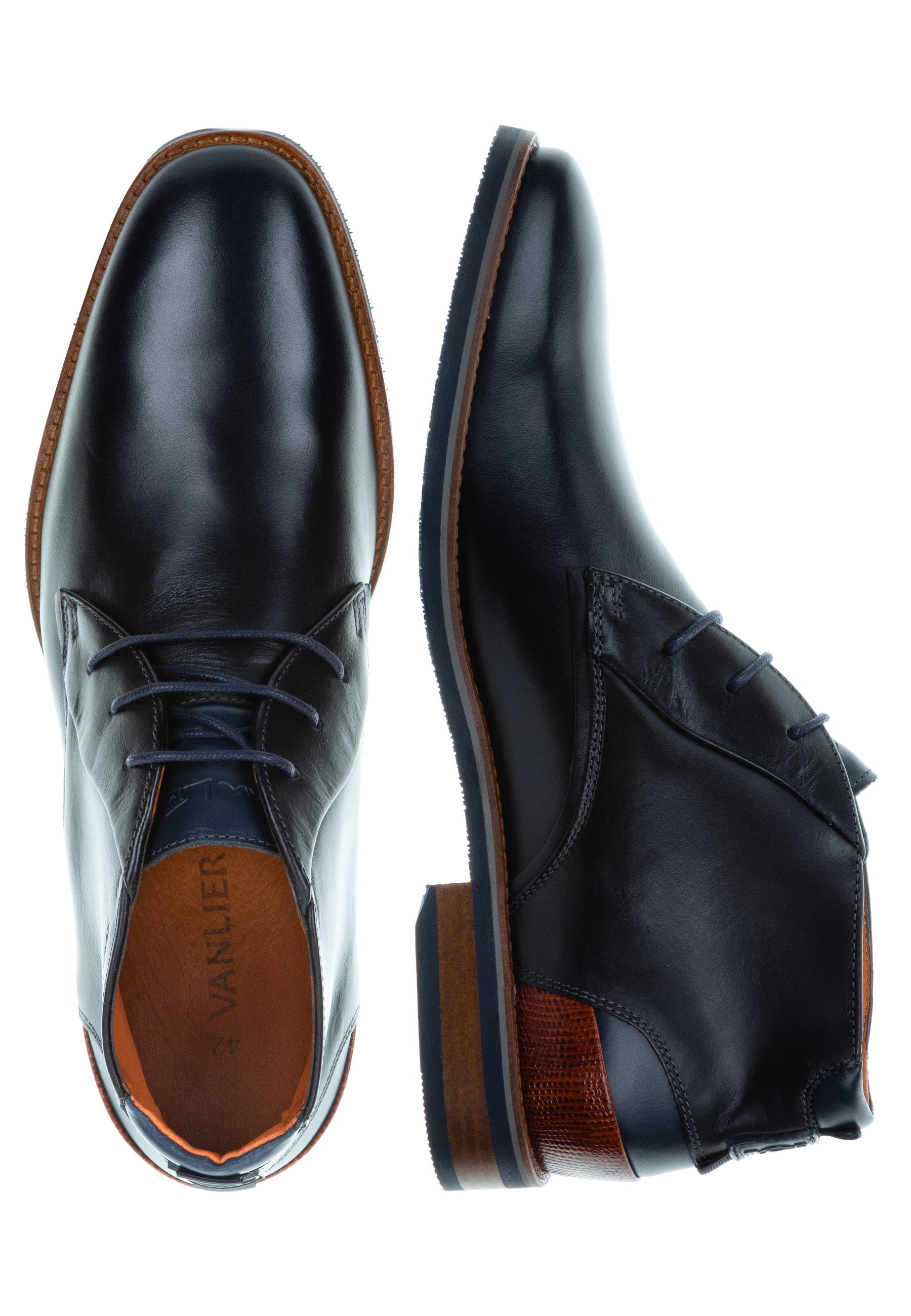 Navy gladleren Amalfi halfhoge veterschoen
