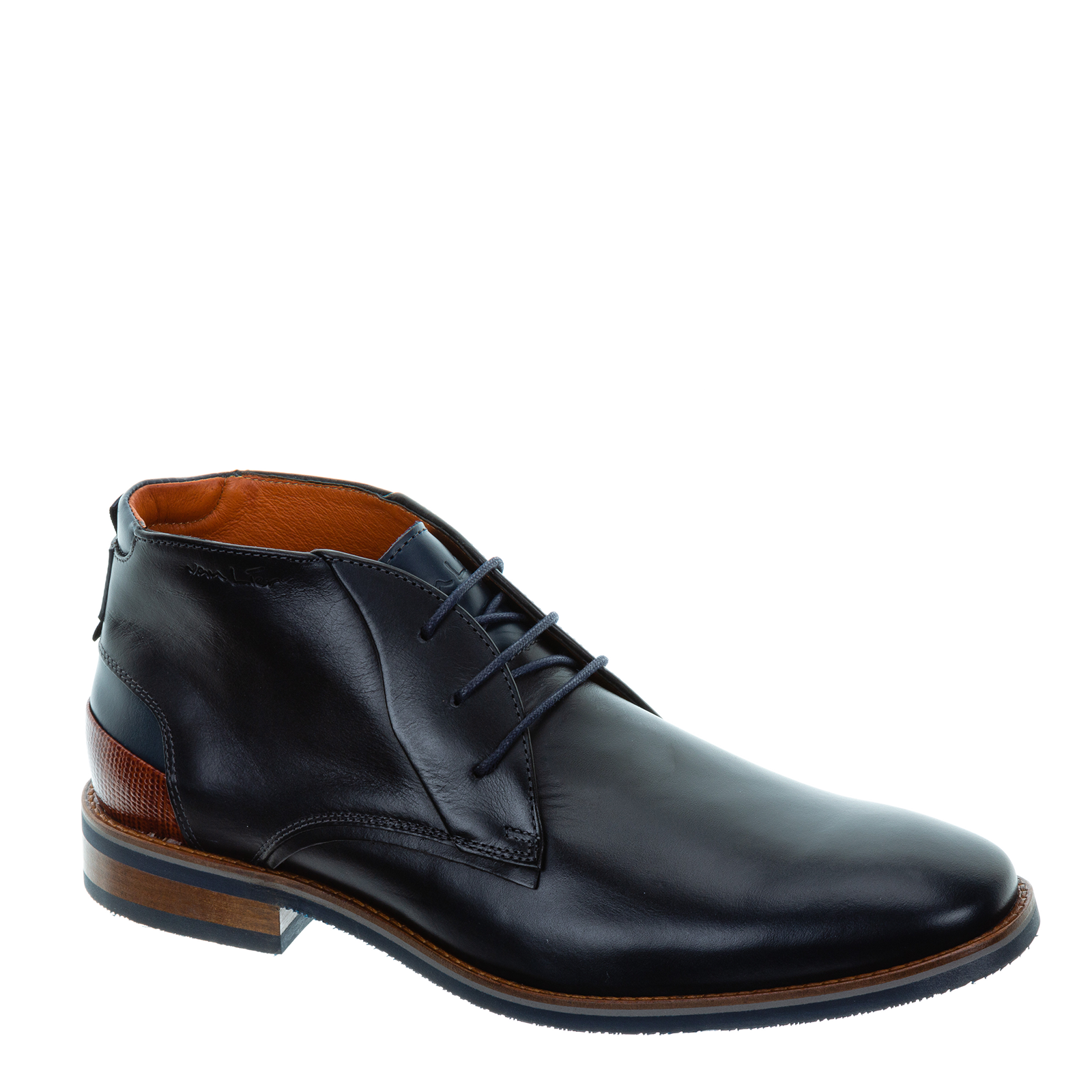 Navy gladleren Amalfi halfhoge veterschoen