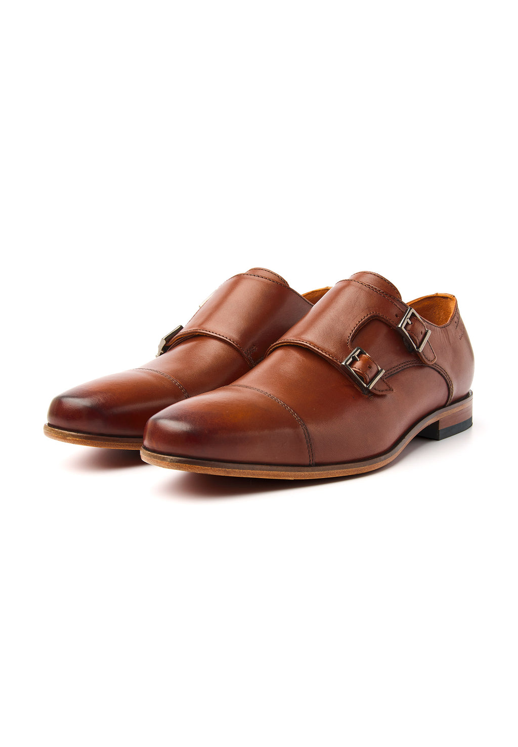 Cognac gladleren Rhodes gespschoen