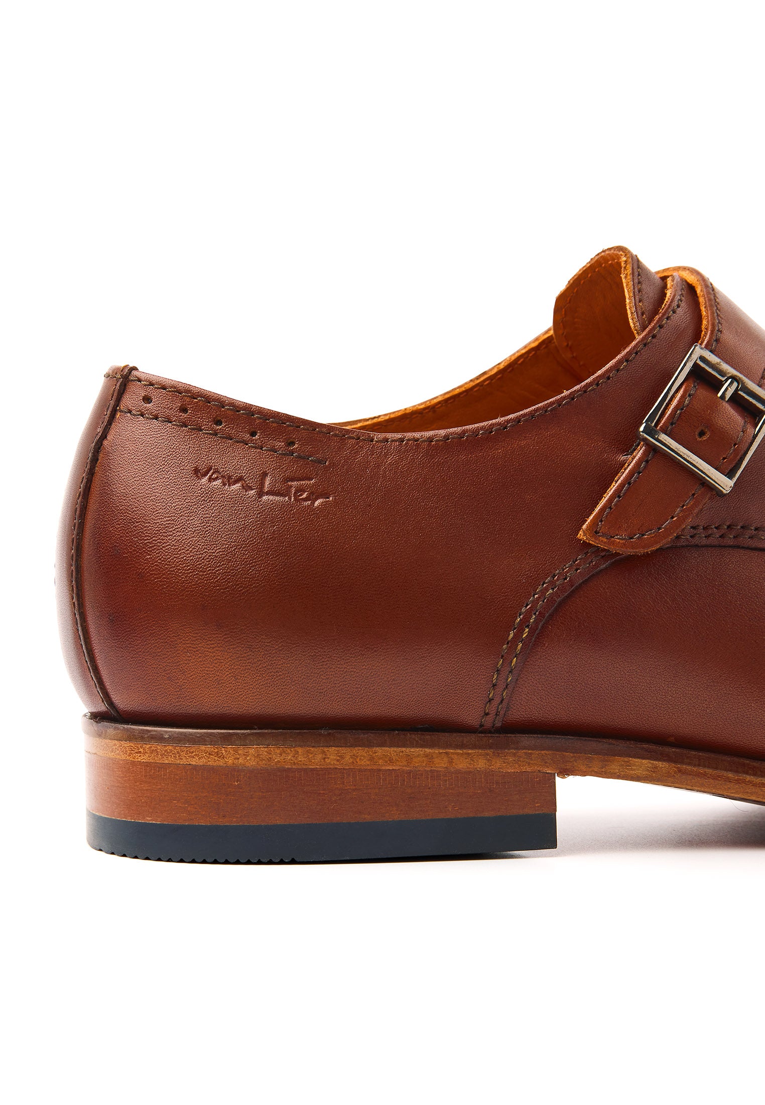 Cognac gladleren Rhodes gespschoen