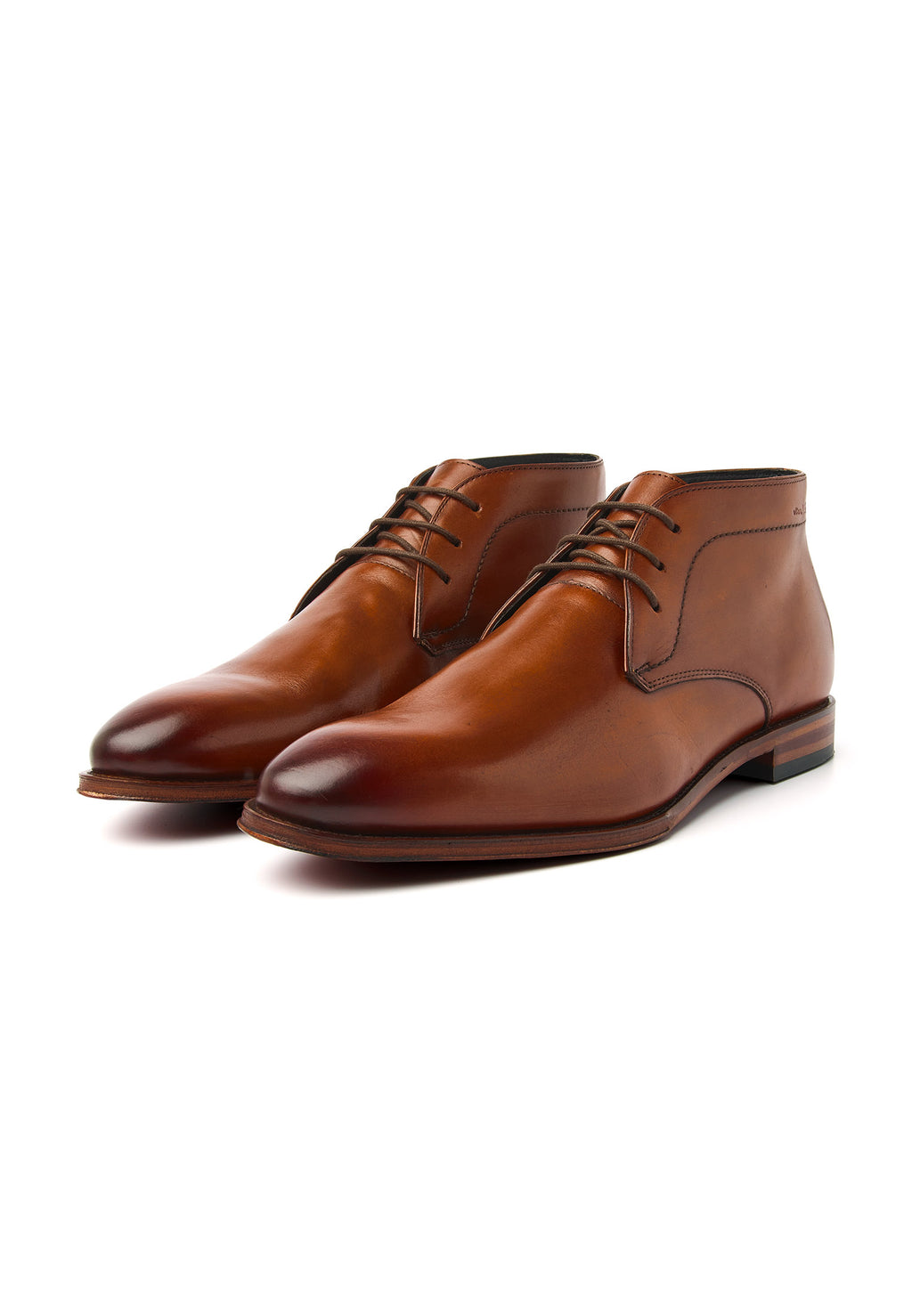 Cognac gladleren Madison halfhoge veterschoen
