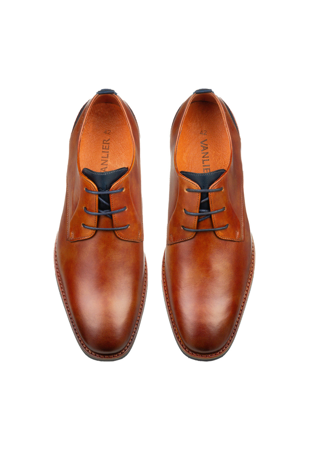 Cognac gladleren Amalfi veterschoen