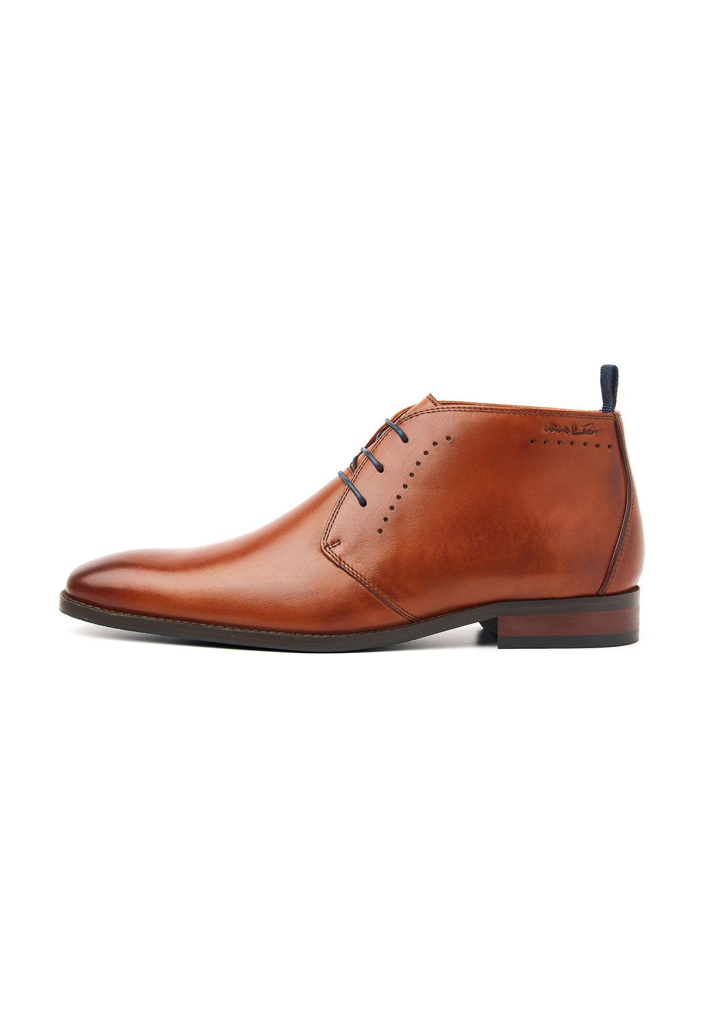 Cognac gladleren Carvalho halfhoge veterschoen