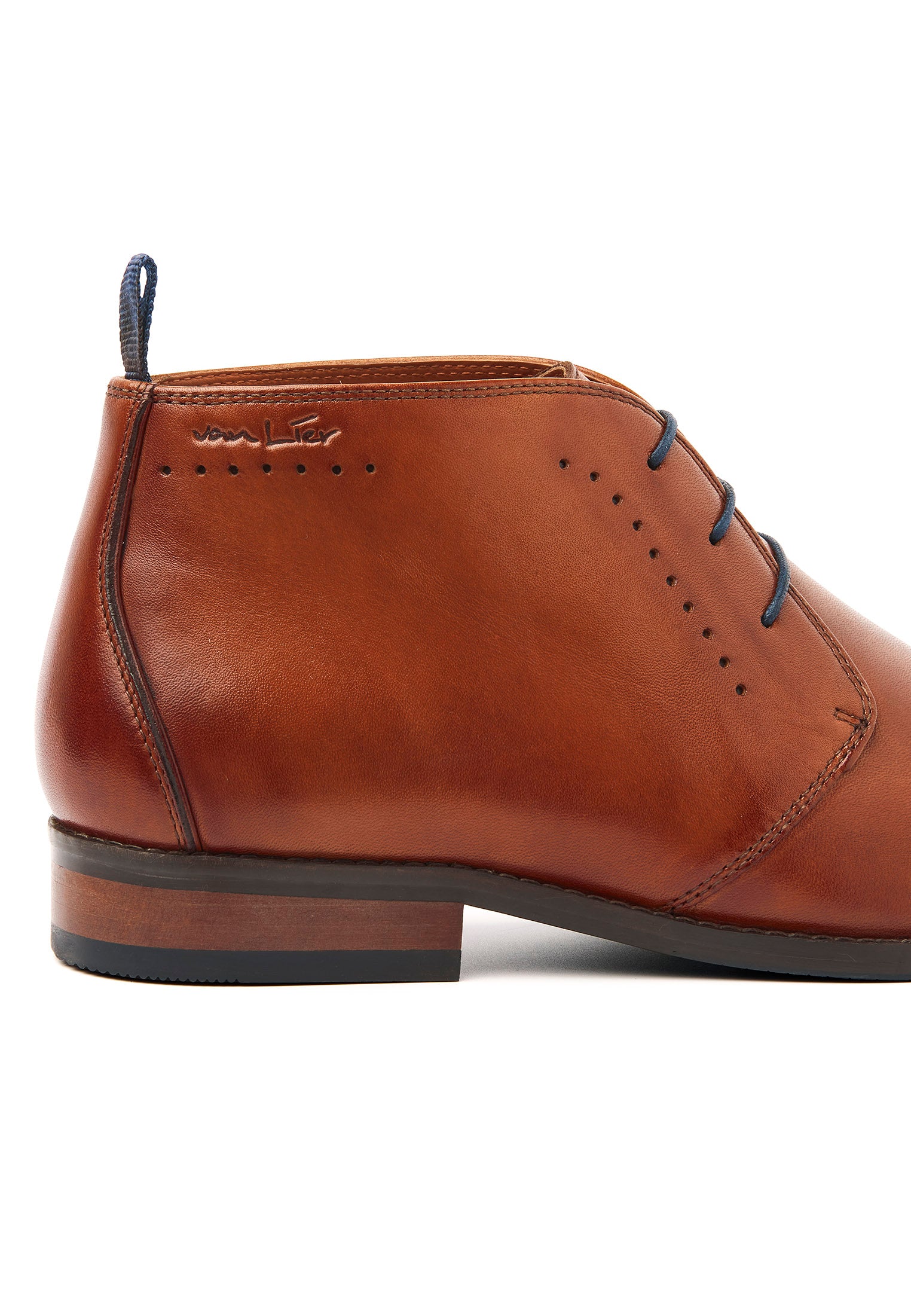 Cognac gladleren Carvalho halfhoge veterschoen