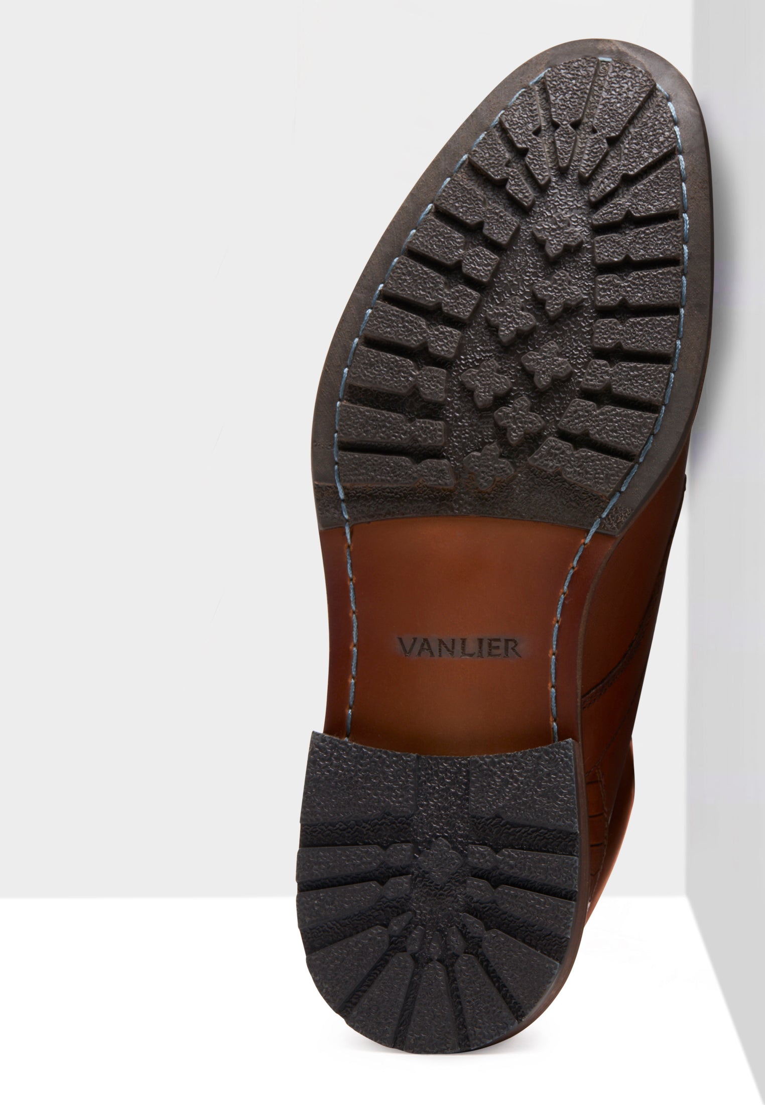 Cognac gladleren Henry boot met fijne print