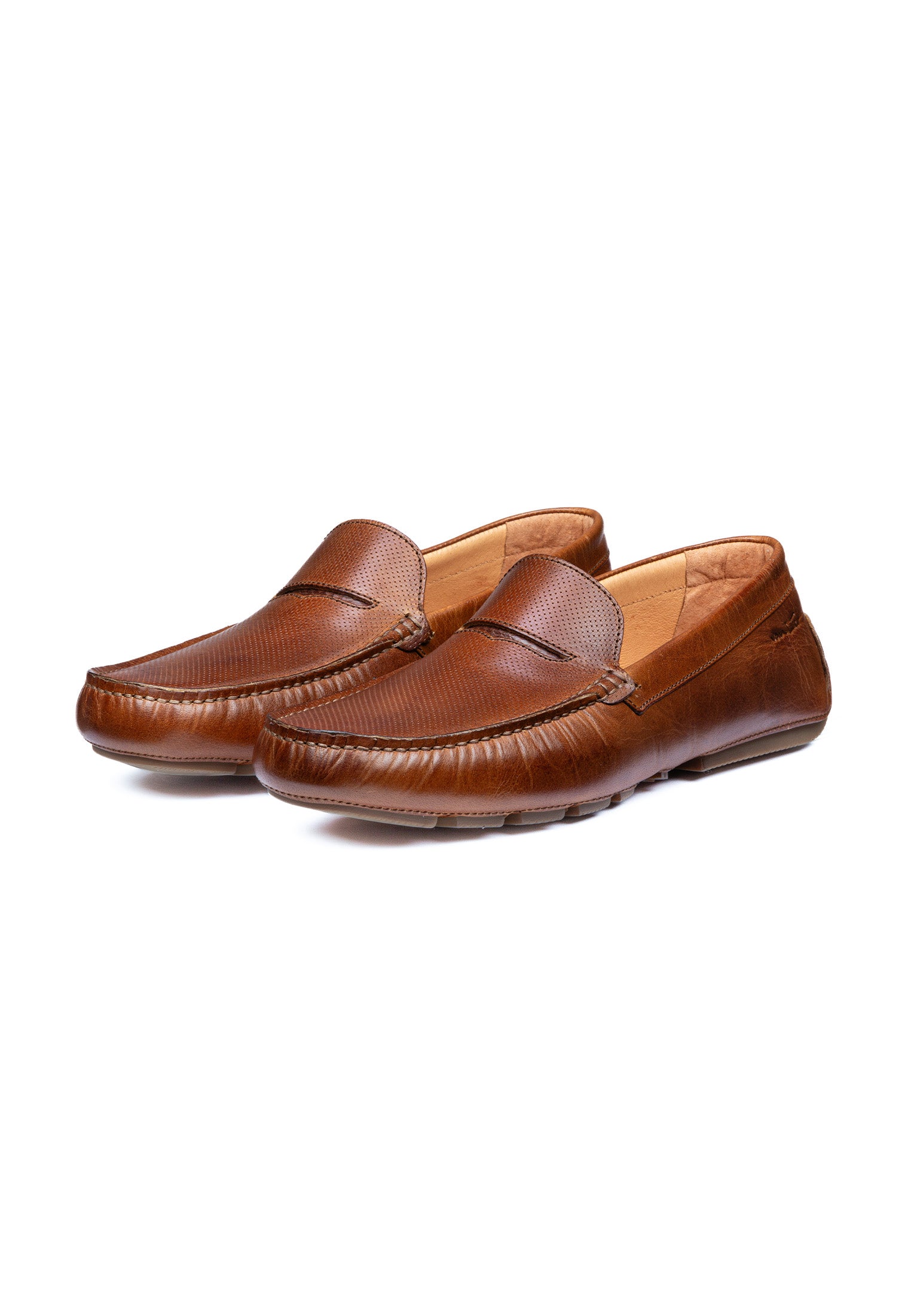 Bruin cognac gladleren Mocassin