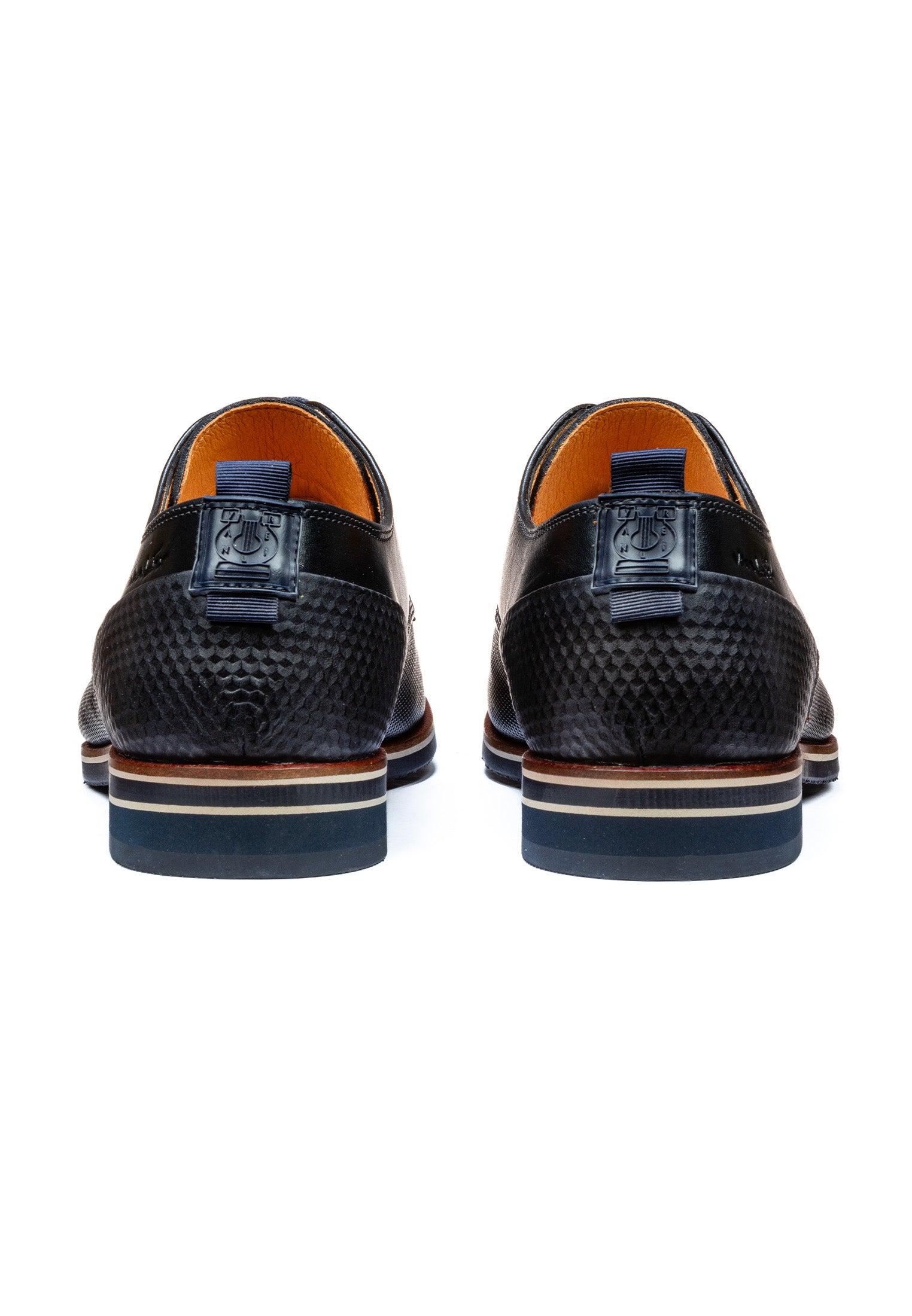 Navy gladleren Sabinus veterschoen