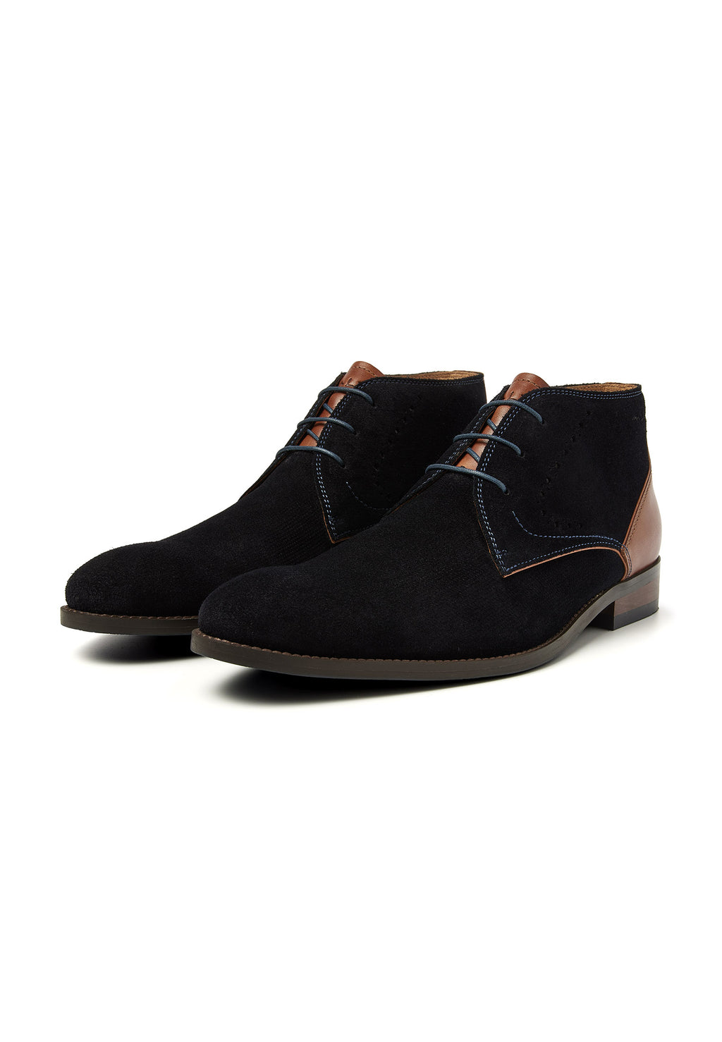 Navy suede Vienna mid-top lace-up shoe