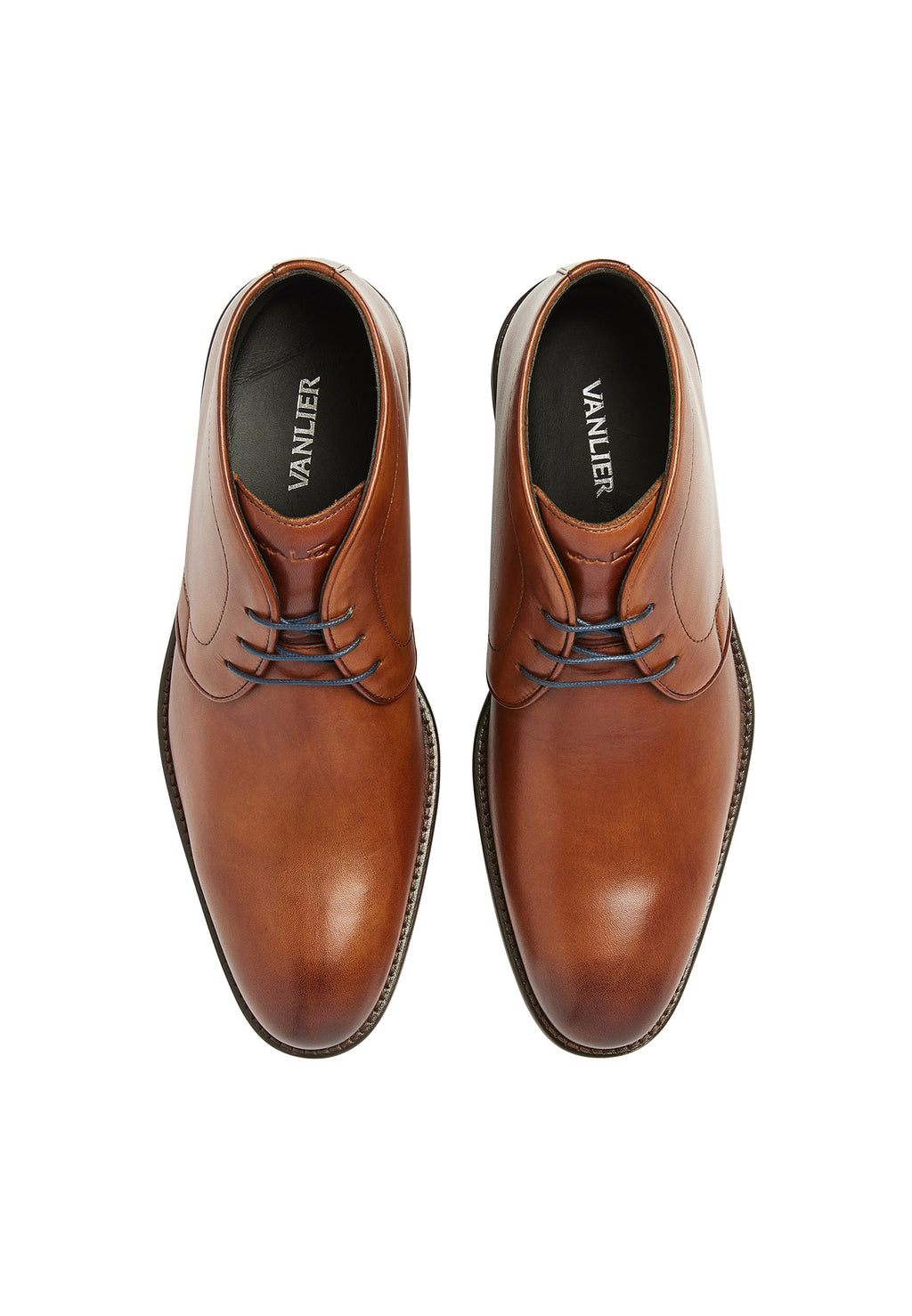 Cognac gladleren Montana halfhoge veterschoen