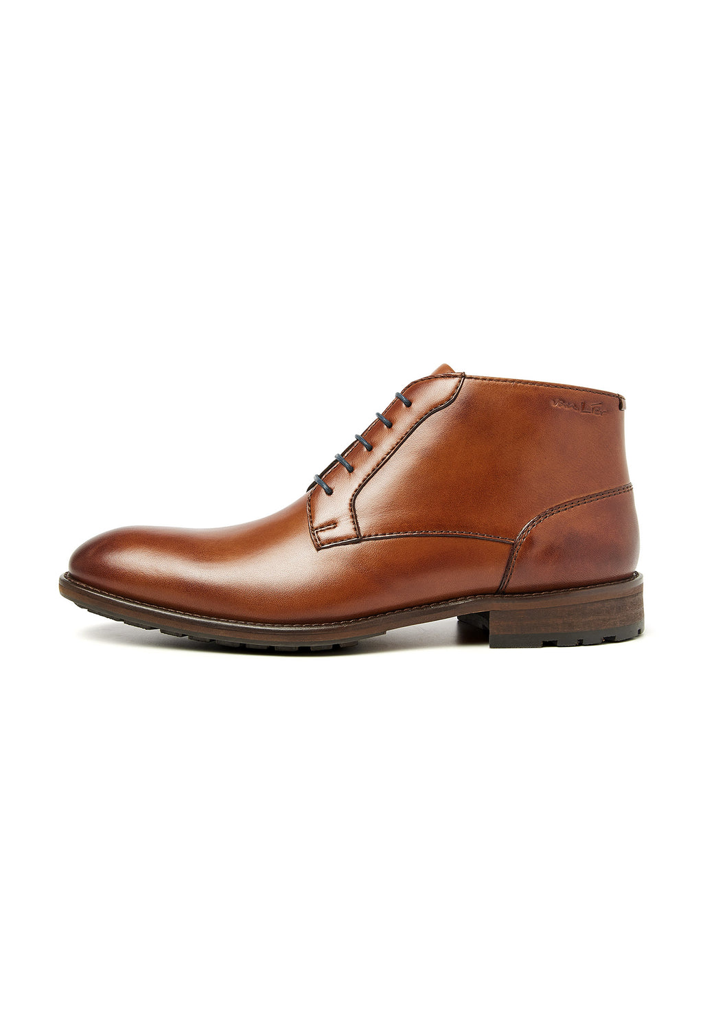 Cognac gladleren Montana halfhoge veterschoen