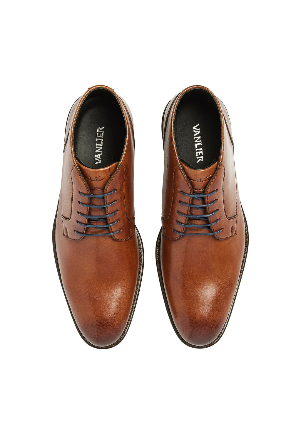 Cognac gladleren Montana halfhoge veterschoen