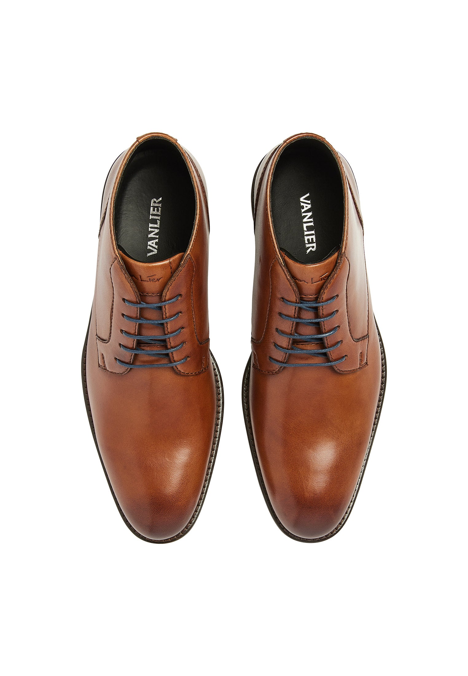 Cognac gladleren Montana halfhoge veterschoen