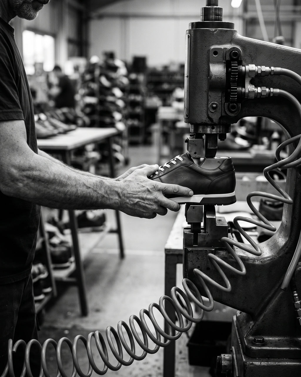 Cognac gladleren Positano sneaker – vakmanschap, schoen in de werkplaats