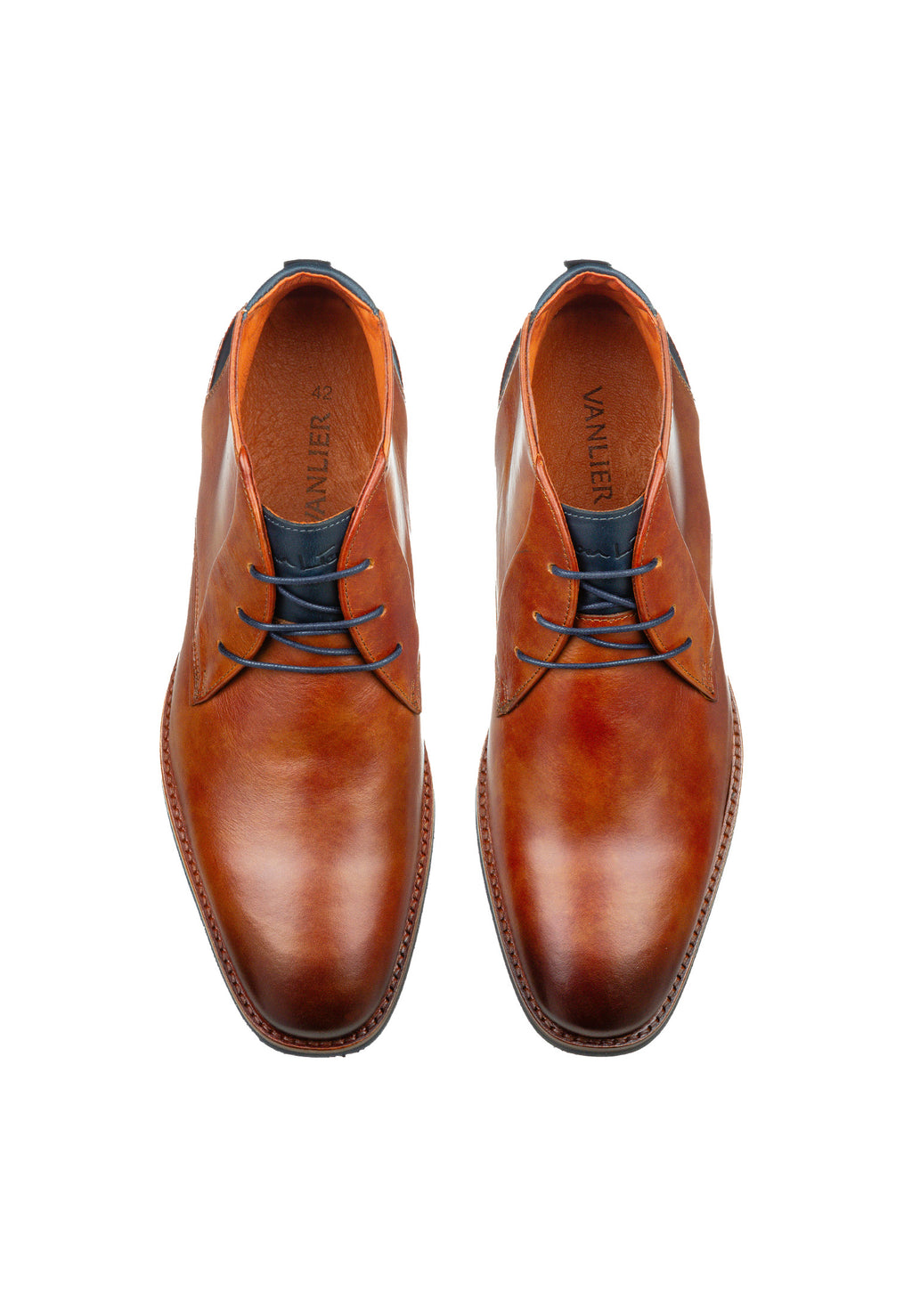 Cognac gladleren Amalfi halfhoge veterschoen