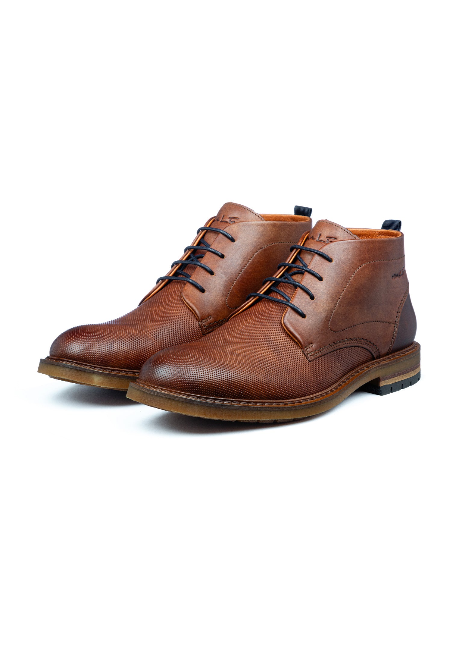 Cognac gladleren Dino veterschoen
