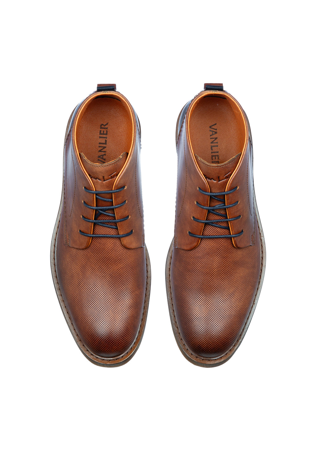 Cognac gladleren Dino veterschoen