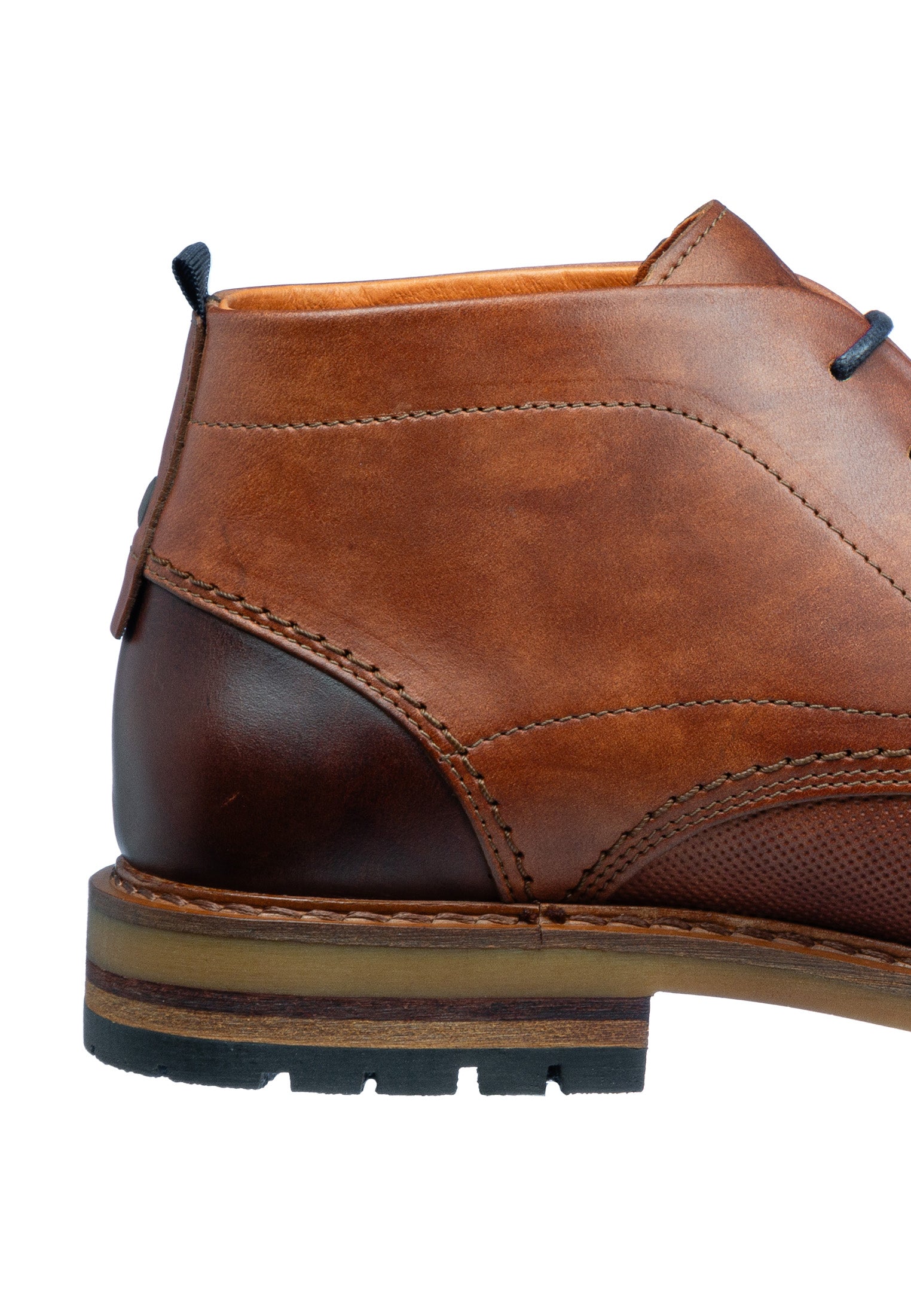 Cognac gladleren Dino veterschoen