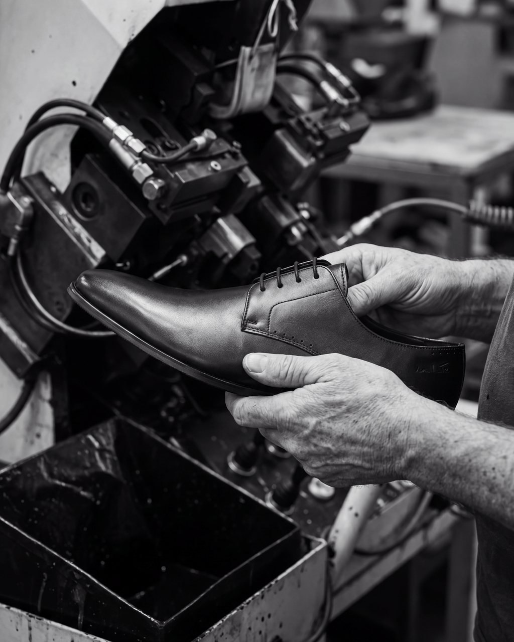 Zwart gladleren Santorini veterschoen – vakmanschap in de fabriek