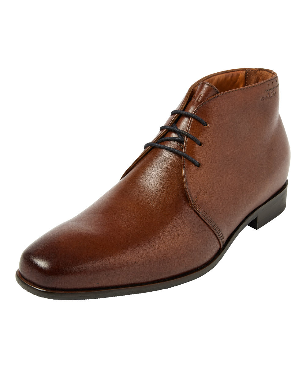 Cognac gladleren Santorini halfhoge veterschoen