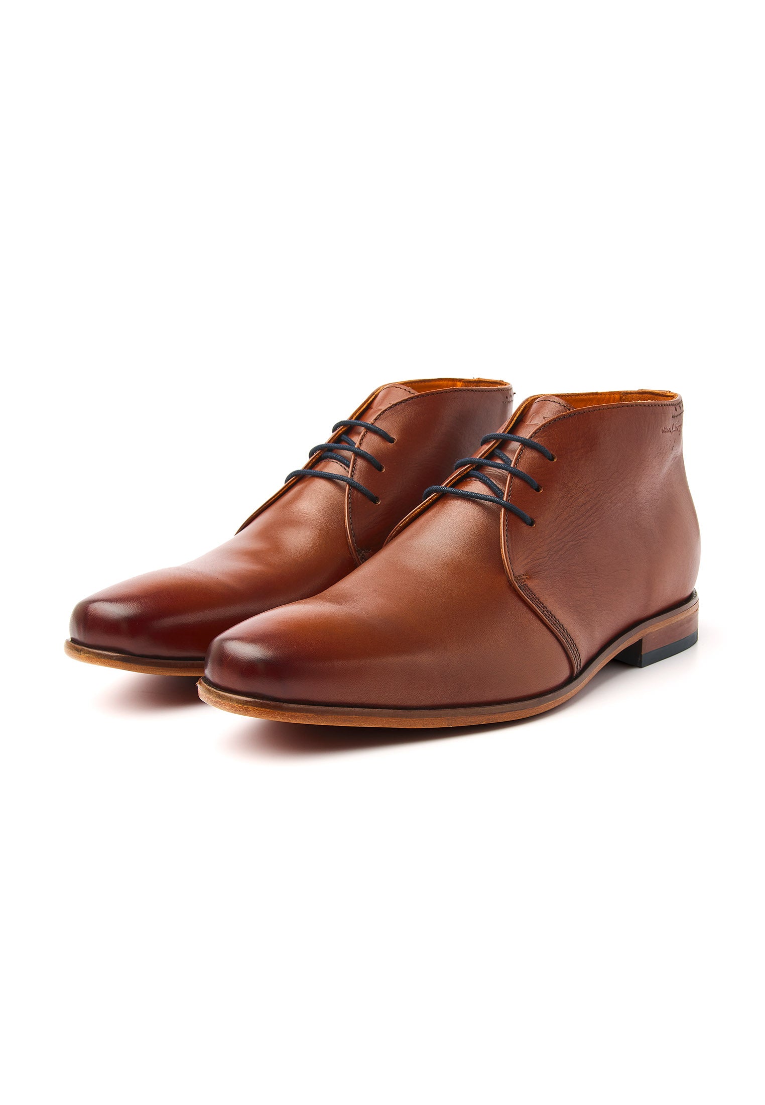 Cognac gladleren Rhodes halfhoge veterschoen