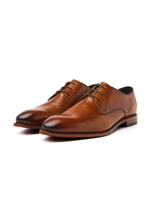 Cognac gladleren Madison veterschoen