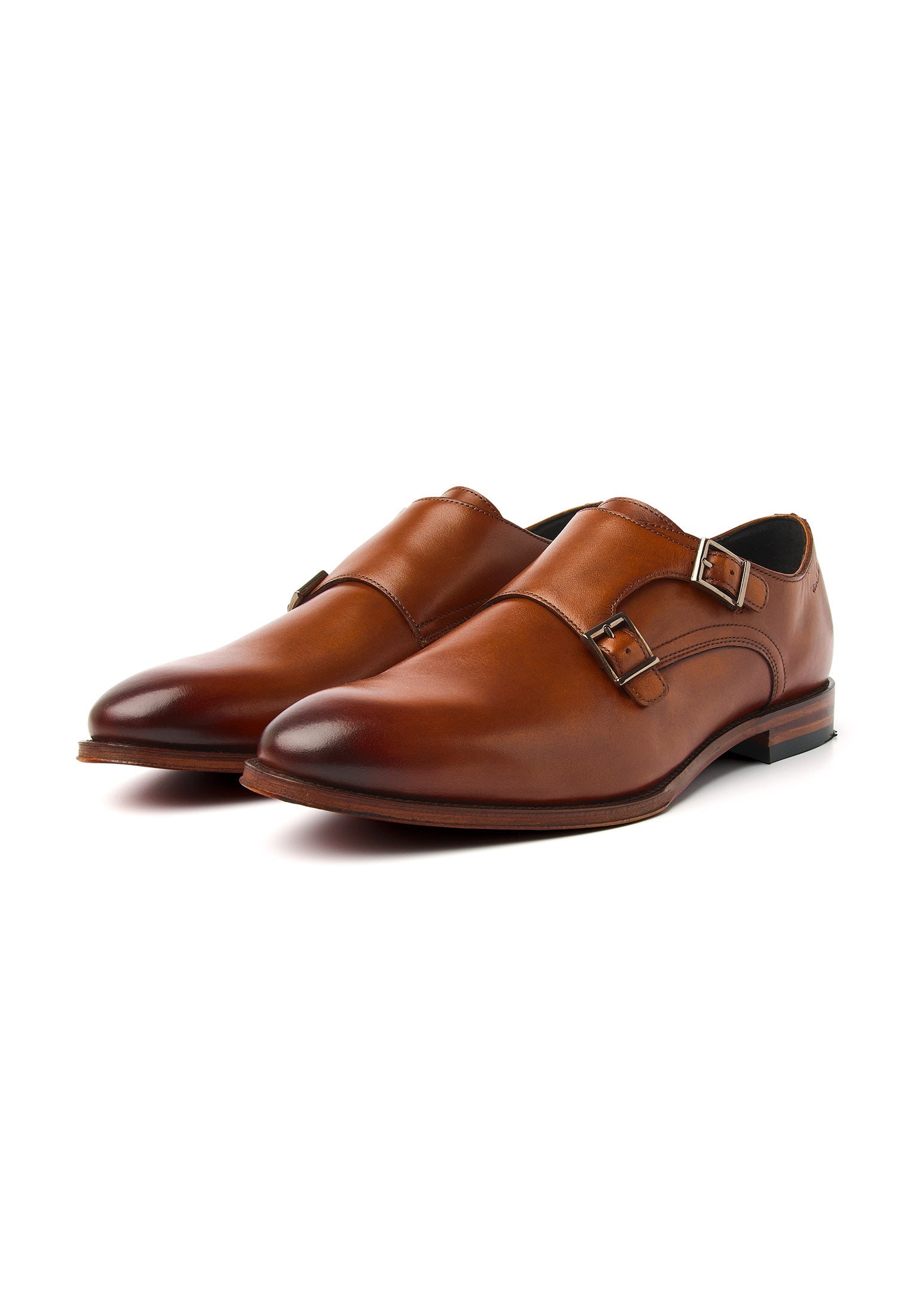 Cognac gladleren Madison gespschoen