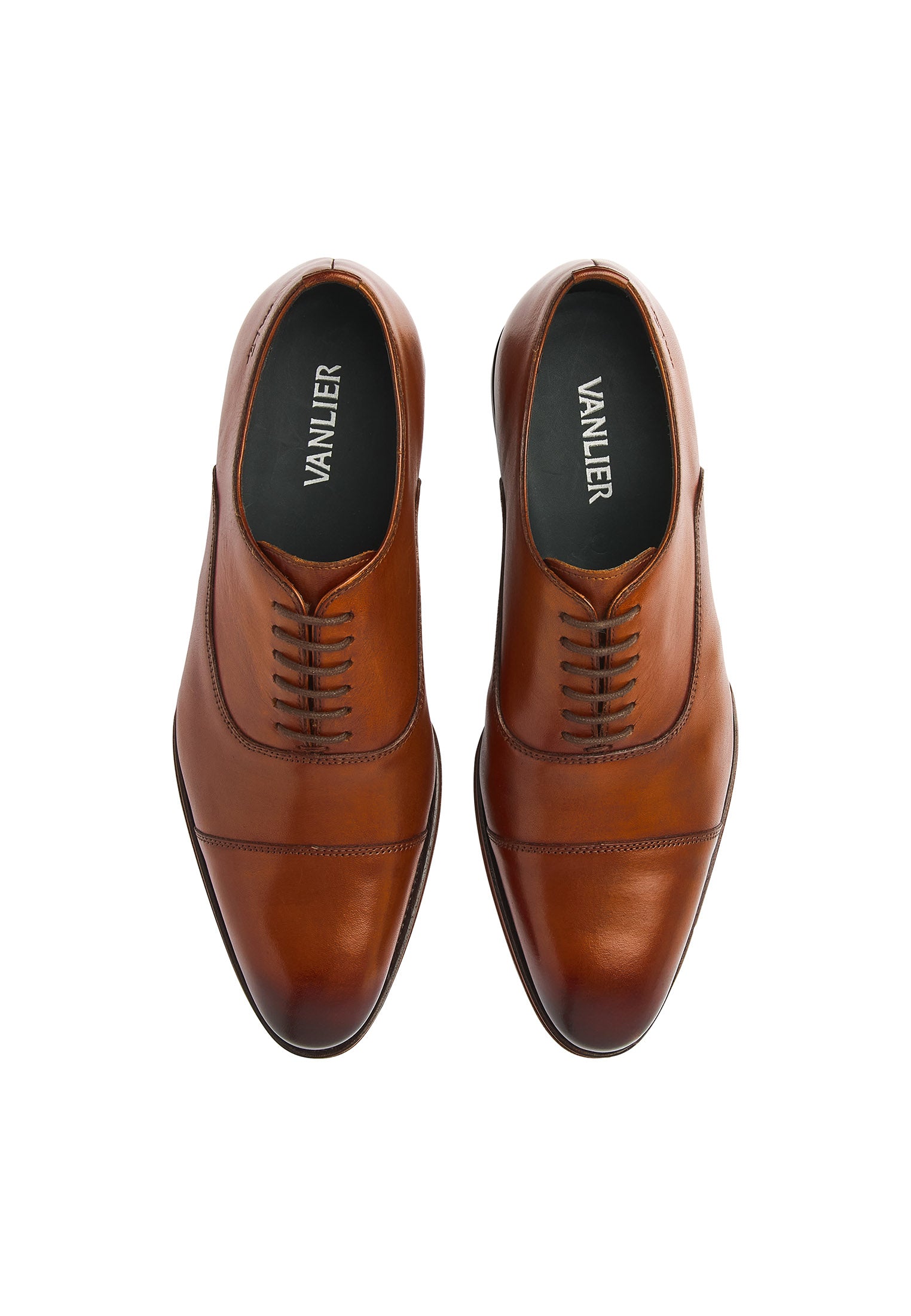 Cognac gladleren Madison veterschoen