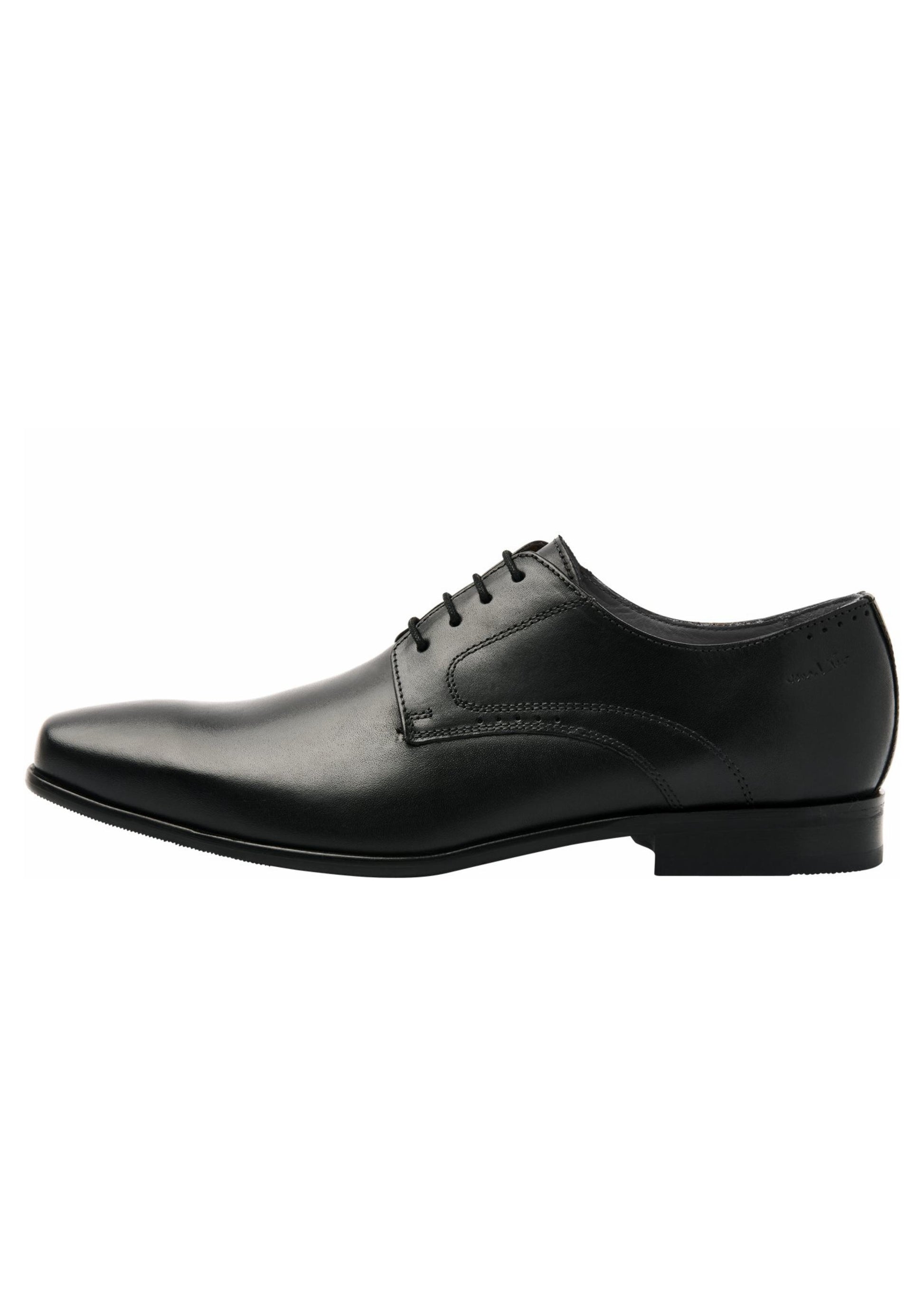 Zwart gladleren met rubberen zool Rhodes veterschoen