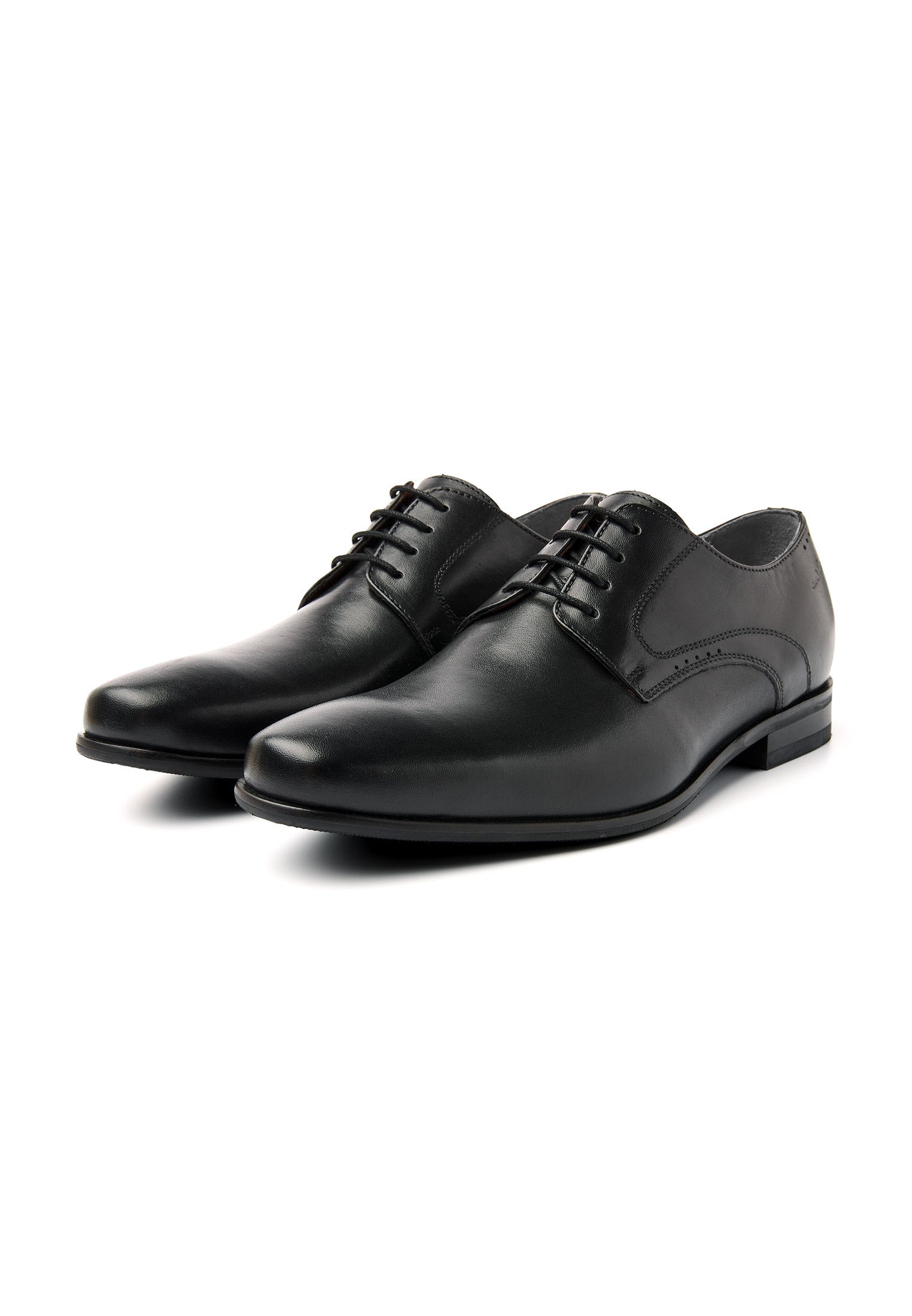 Zwart gladleren met rubberen zool Rhodes veterschoen