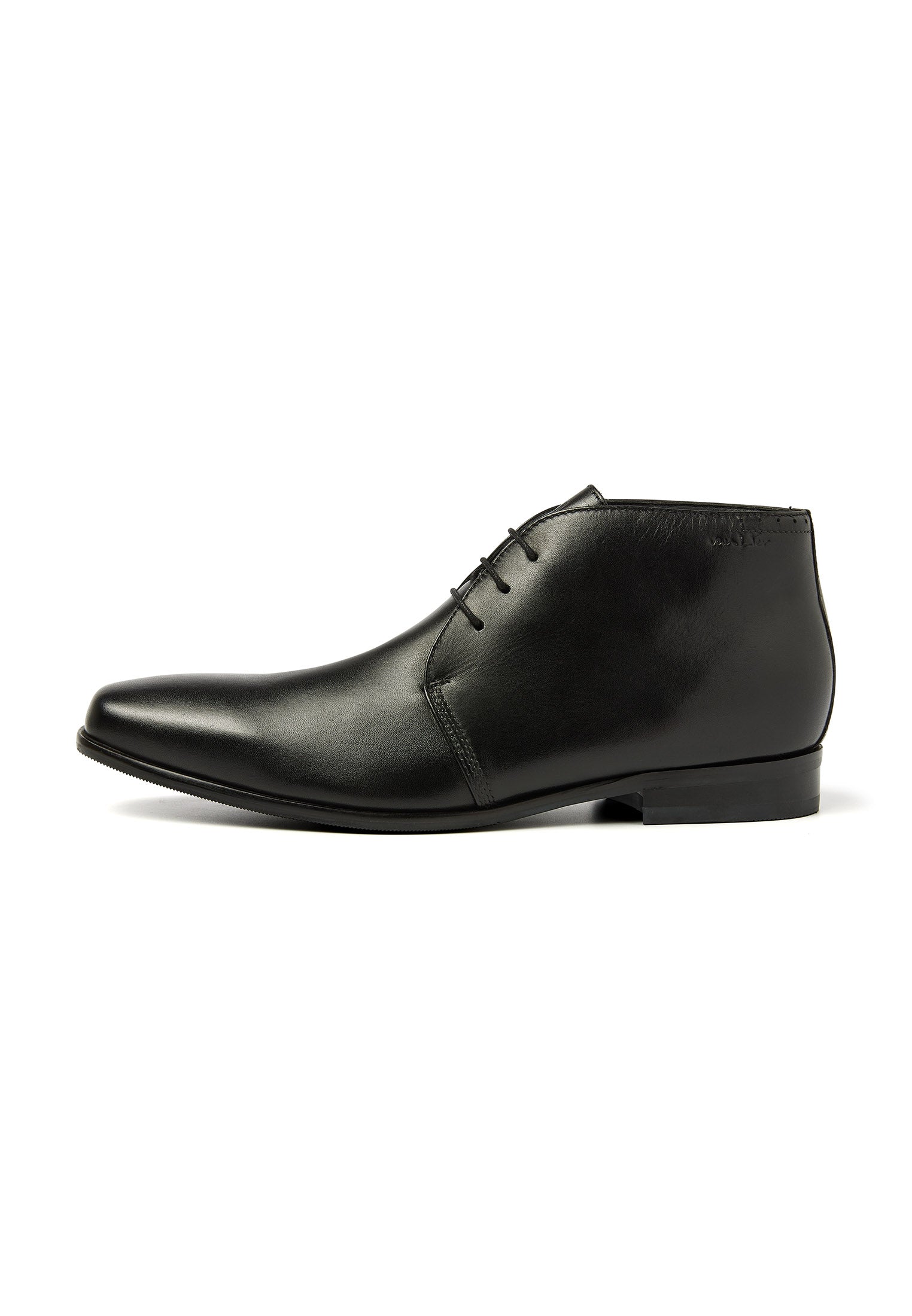 Zwart gladleren met rubberen zool Santorini halfhoge veterschoen