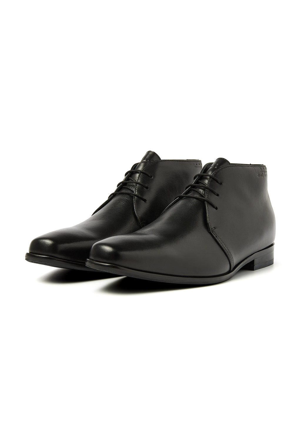 Zwart gladleren met rubberen zool Santorini halfhoge veterschoen