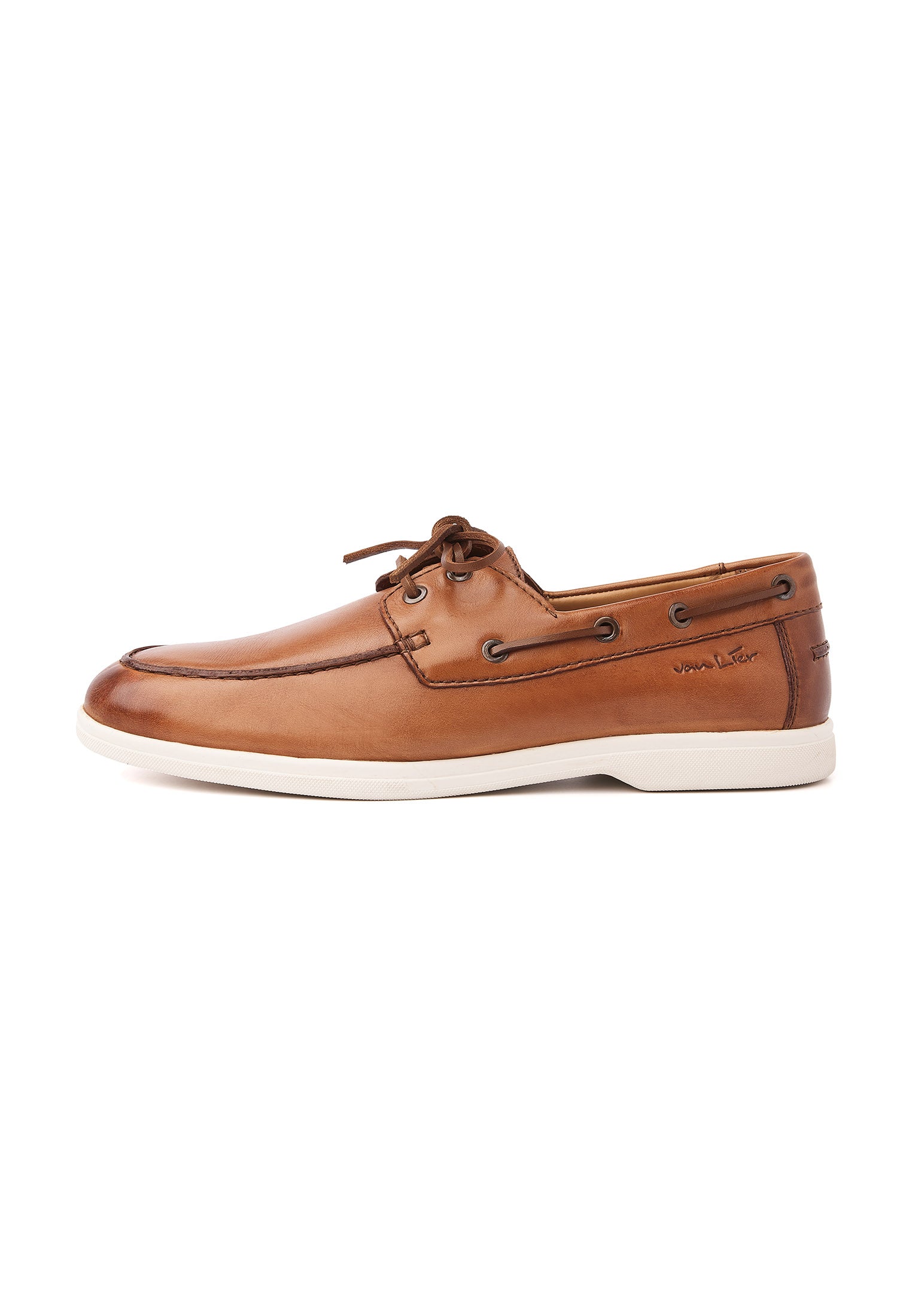 Cognac gladleren Riva bootschoen