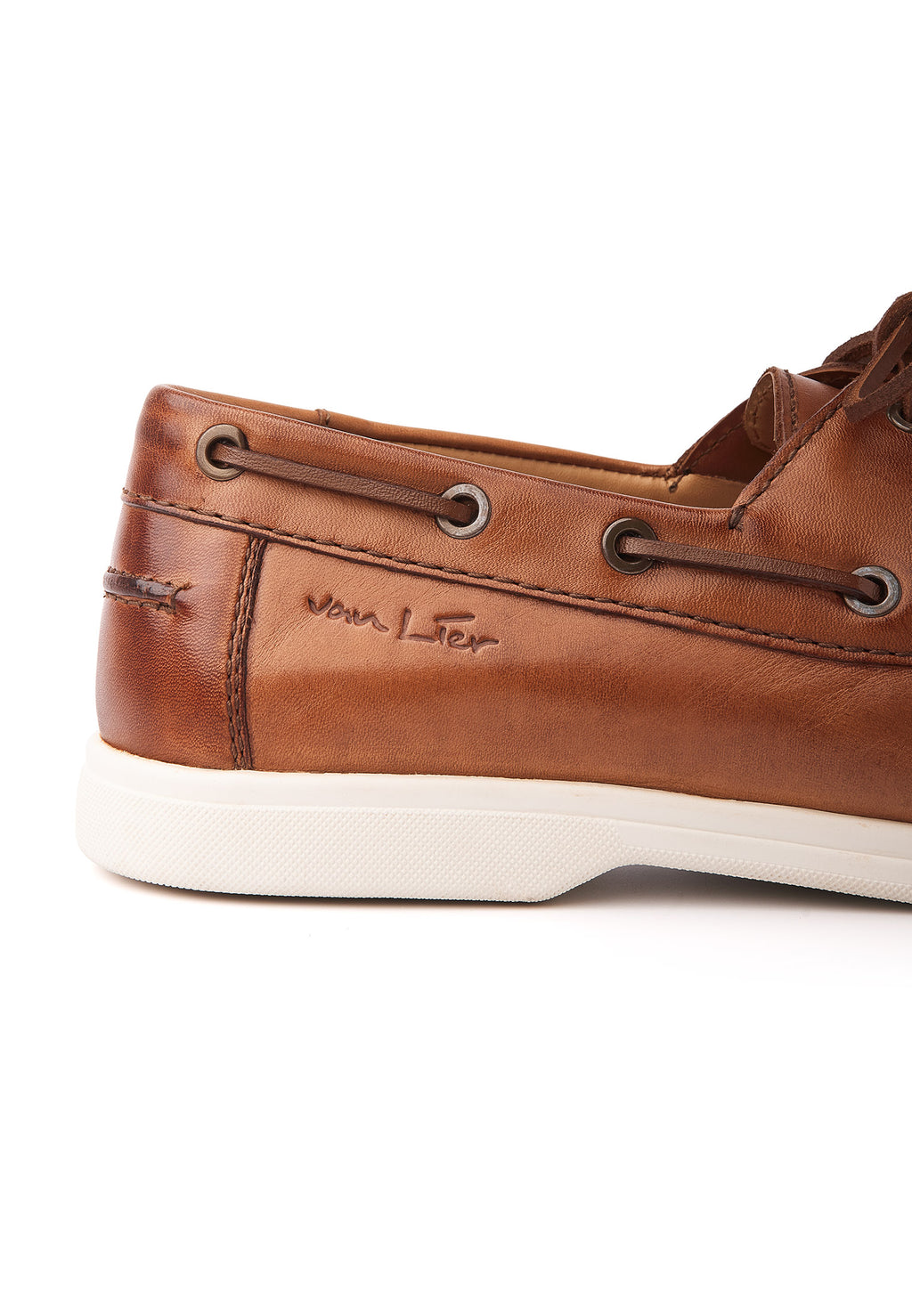Cognac gladleren Riva bootschoen