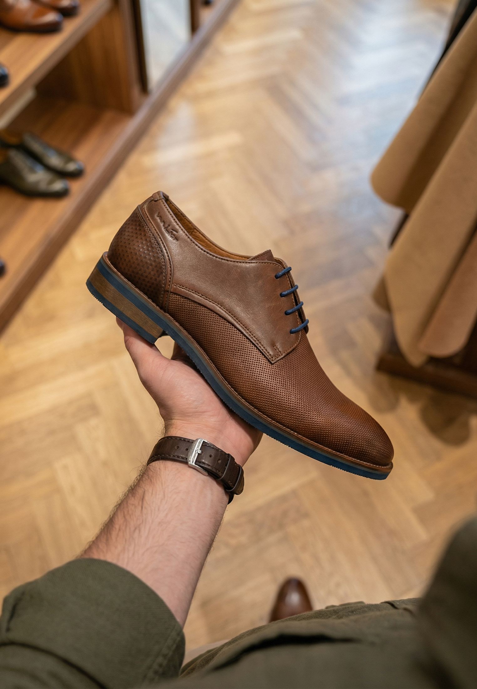 Licht cognac gladleren Amalfi veterschoen