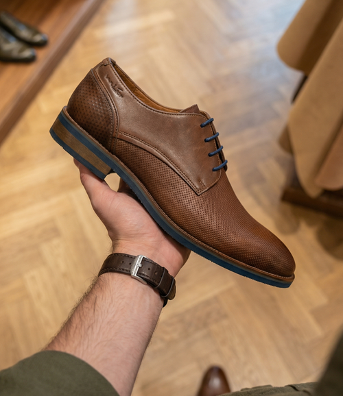 Licht cognac gladleren Amalfi veterschoen