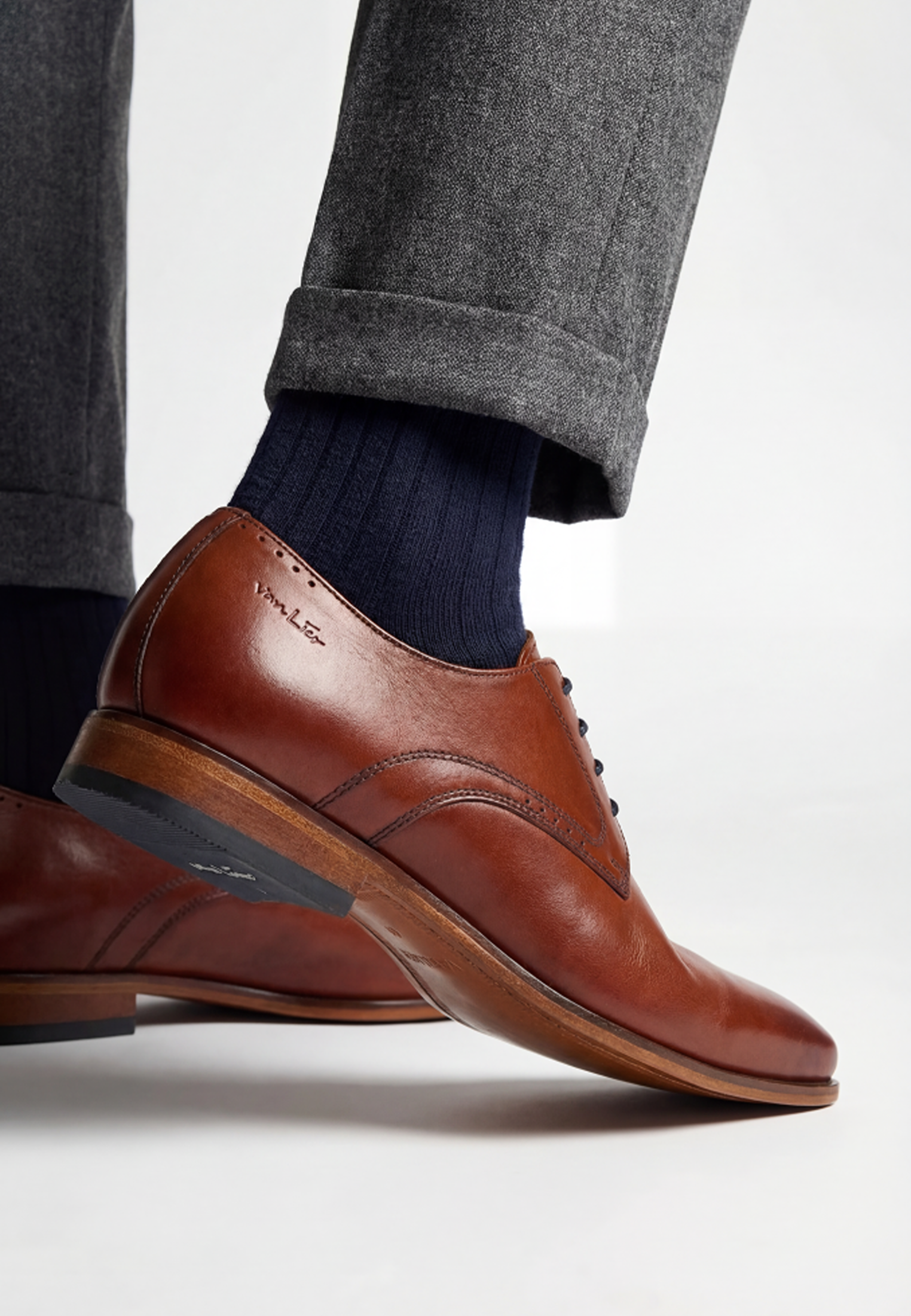 Cognac gladleren Rhodes veterschoen