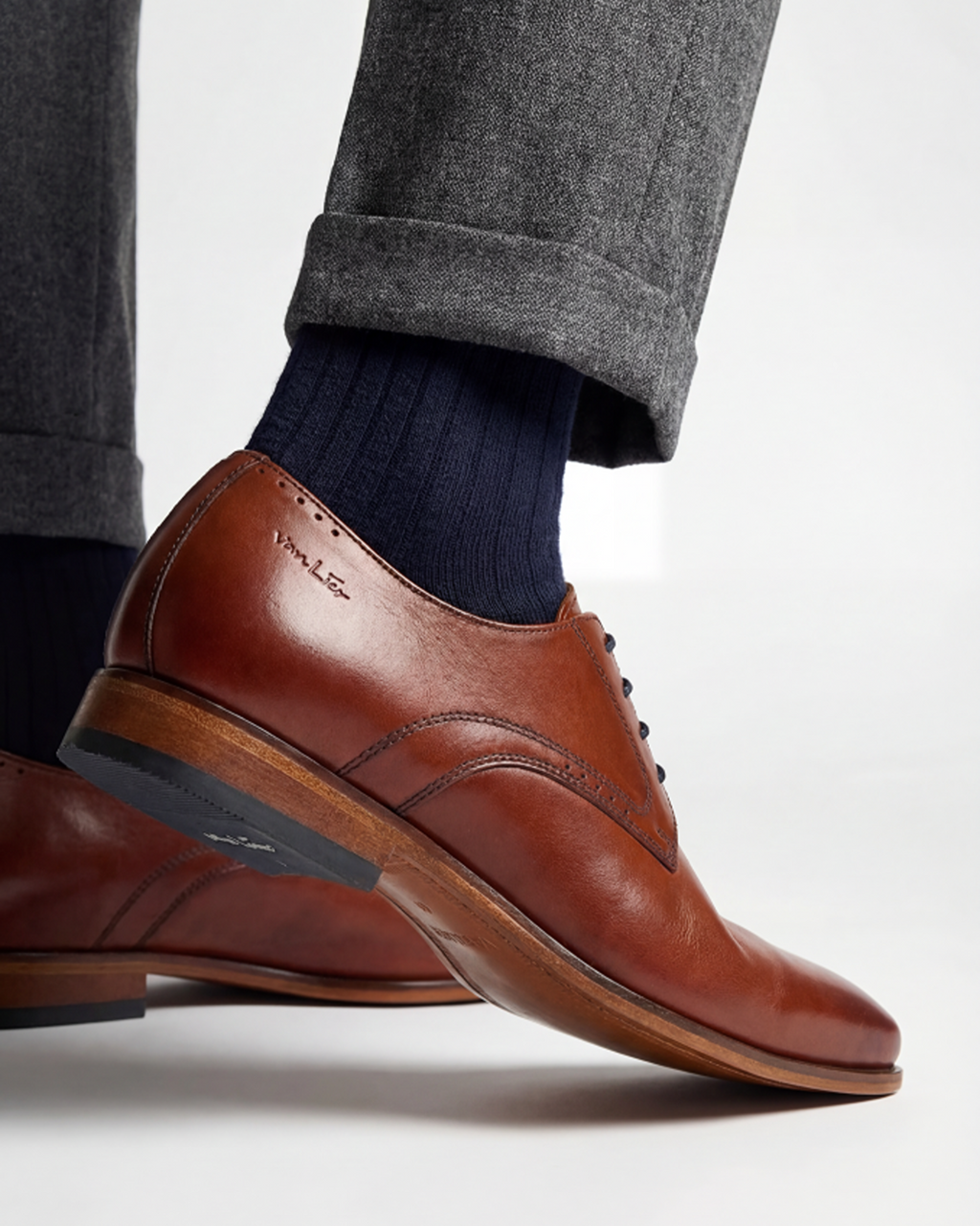 Cognac gladleren Rhodes veterschoen