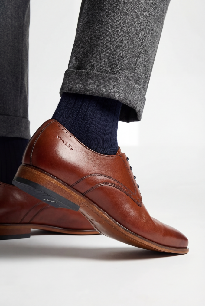 Cognac gladleren Rhodes veterschoen
