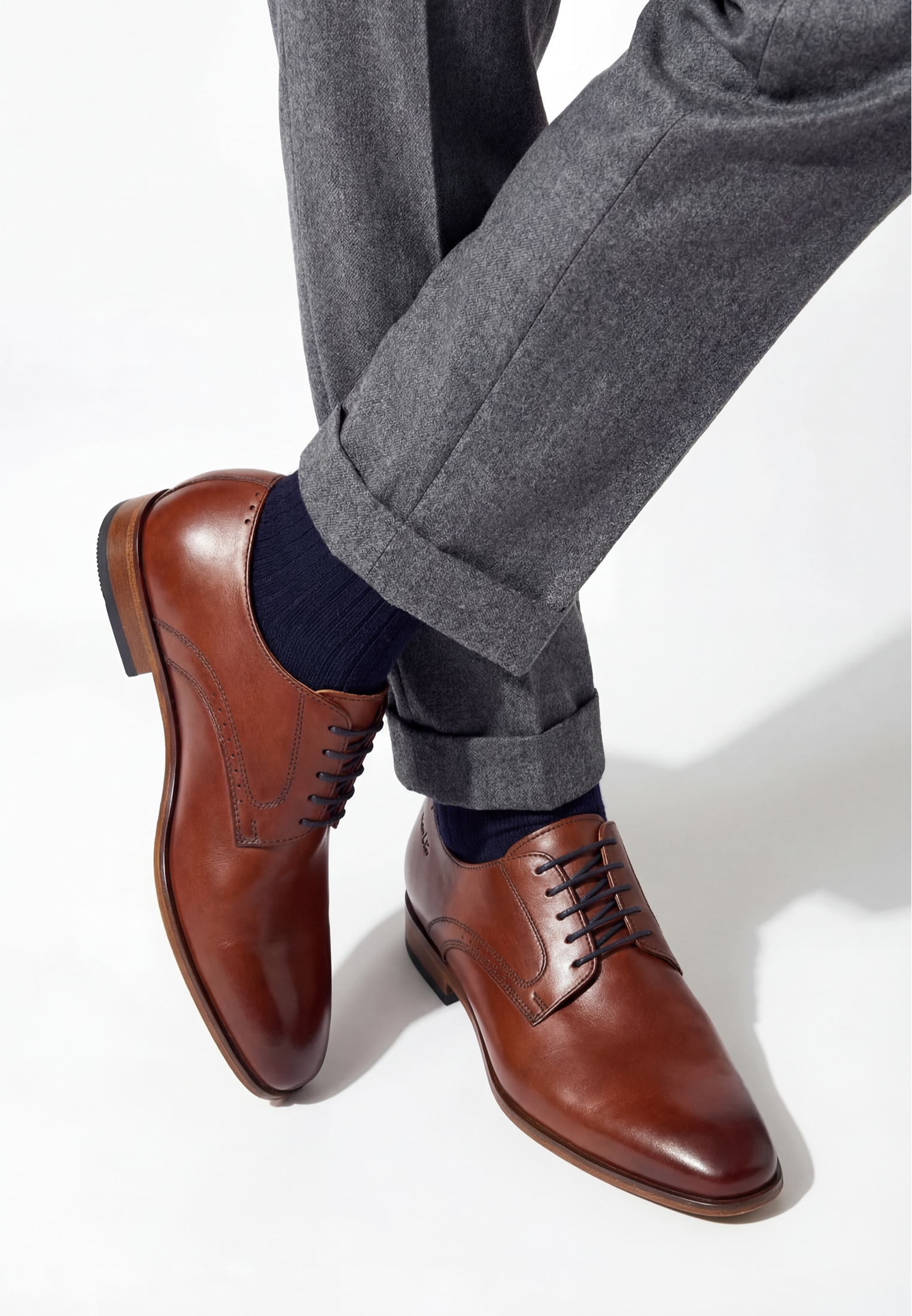 Cognac gladleren Rhodes veterschoen