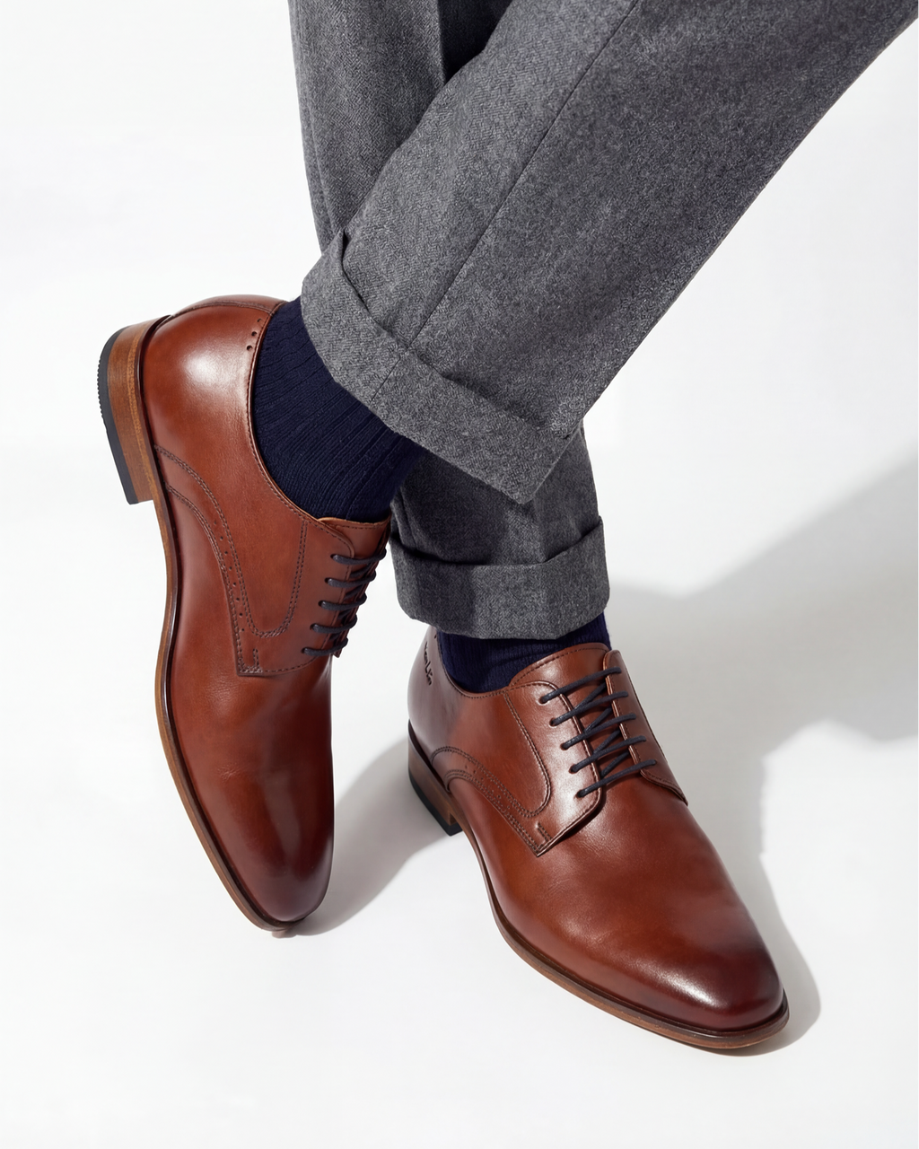 Cognac gladleren Rhodes veterschoen