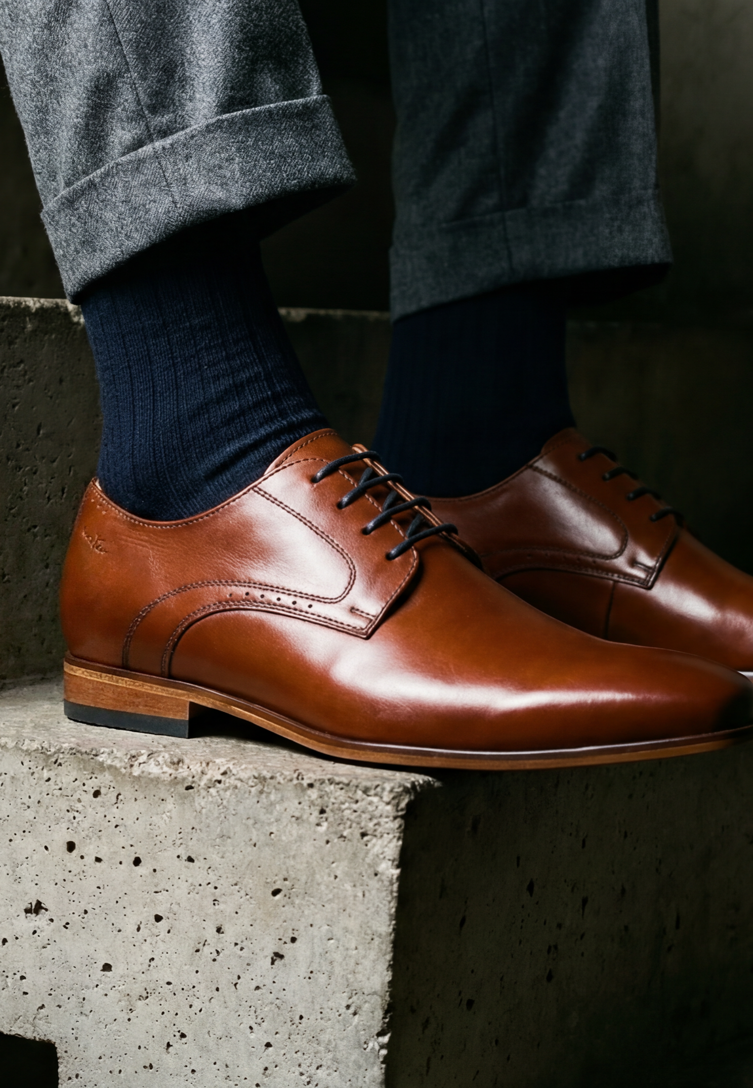Cognac gladleren Rhodes veterschoen