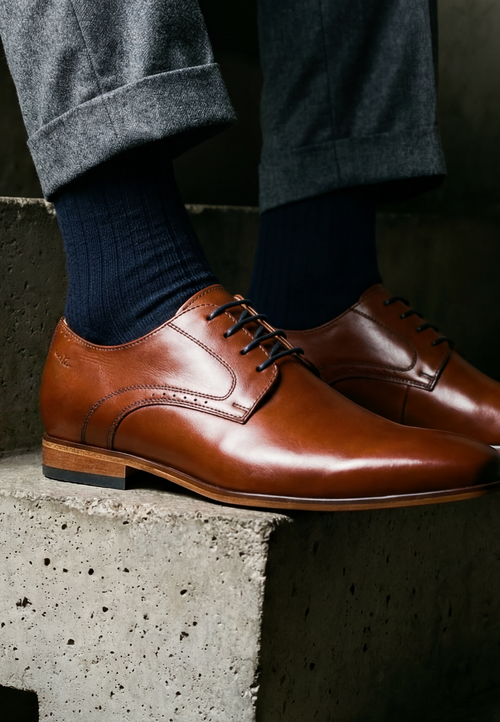 Cognac gladleren Rhodes veterschoen