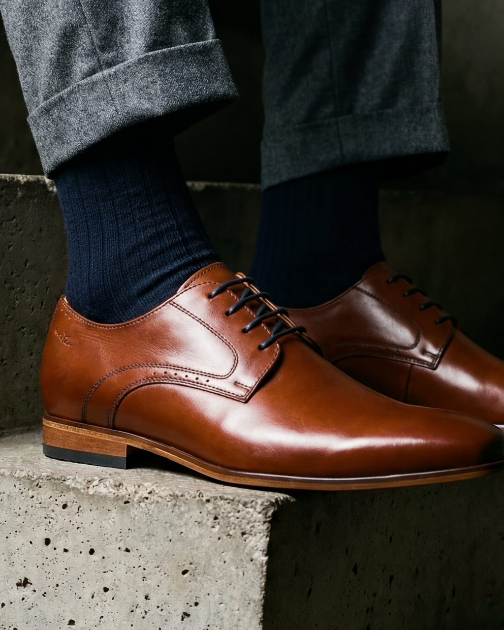 Cognac gladleren Rhodes veterschoen