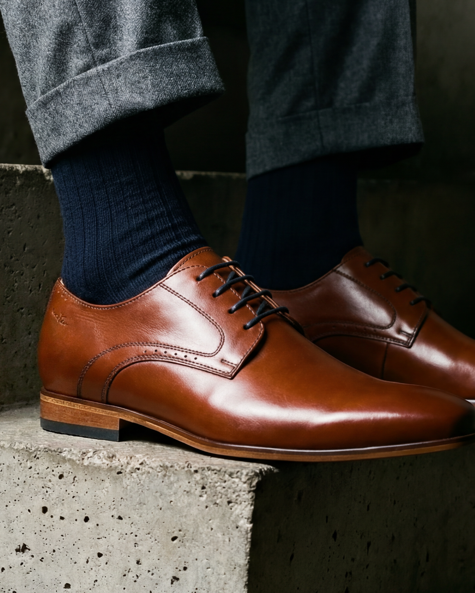 Cognac gladleren Rhodes veterschoen