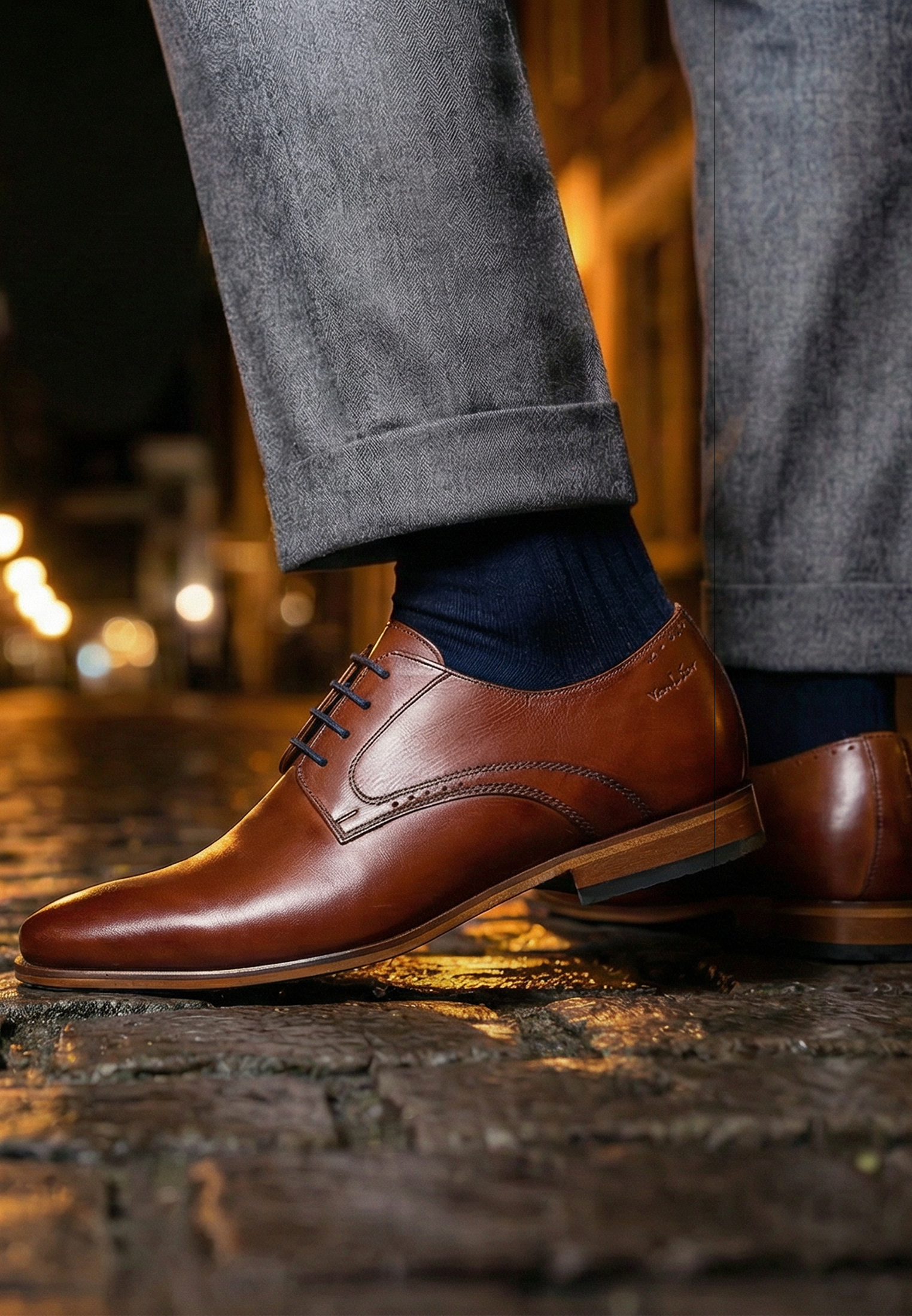 Cognac gladleren Rhodes veterschoen