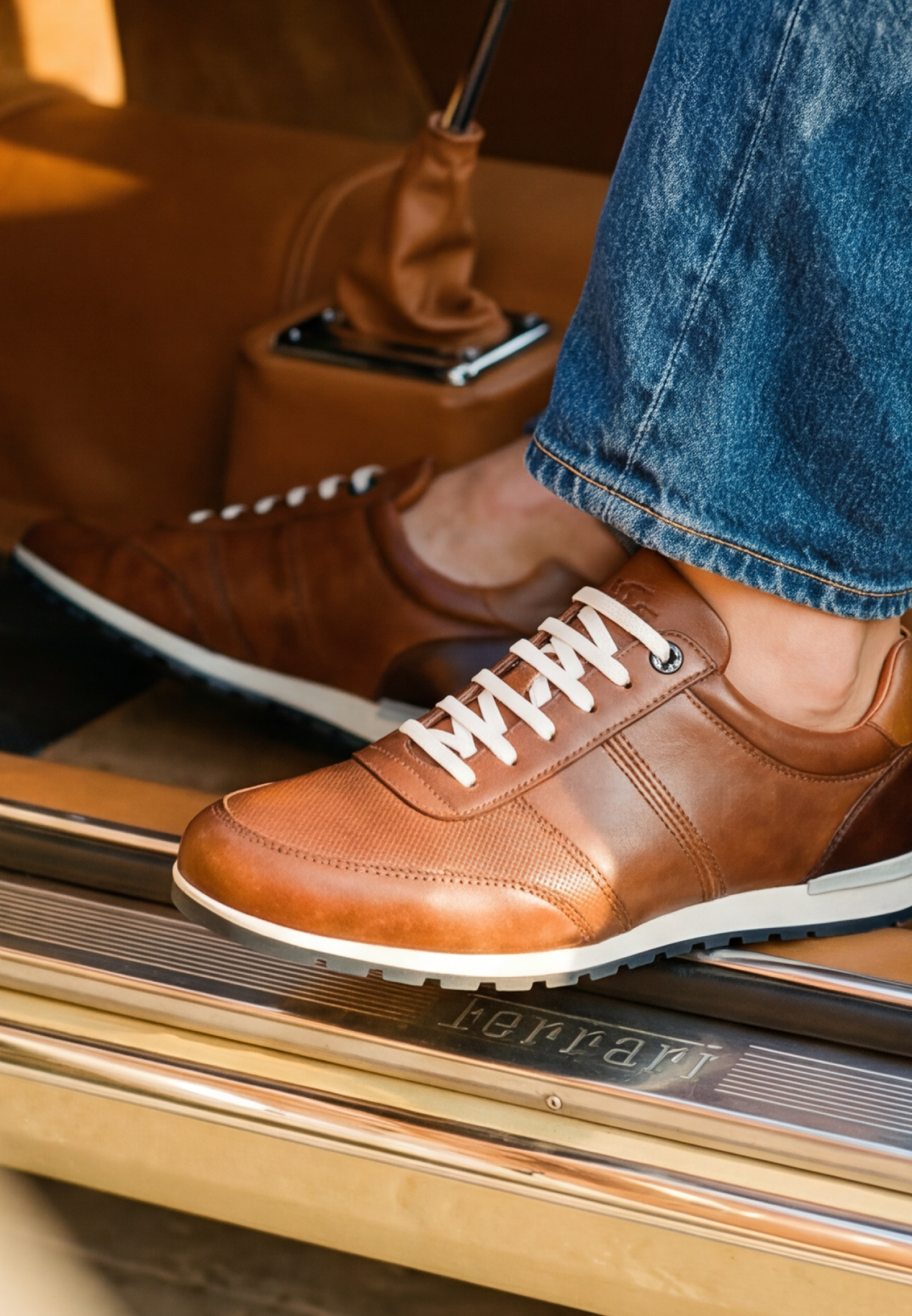 Licht cognac gladleren Anzano sneaker