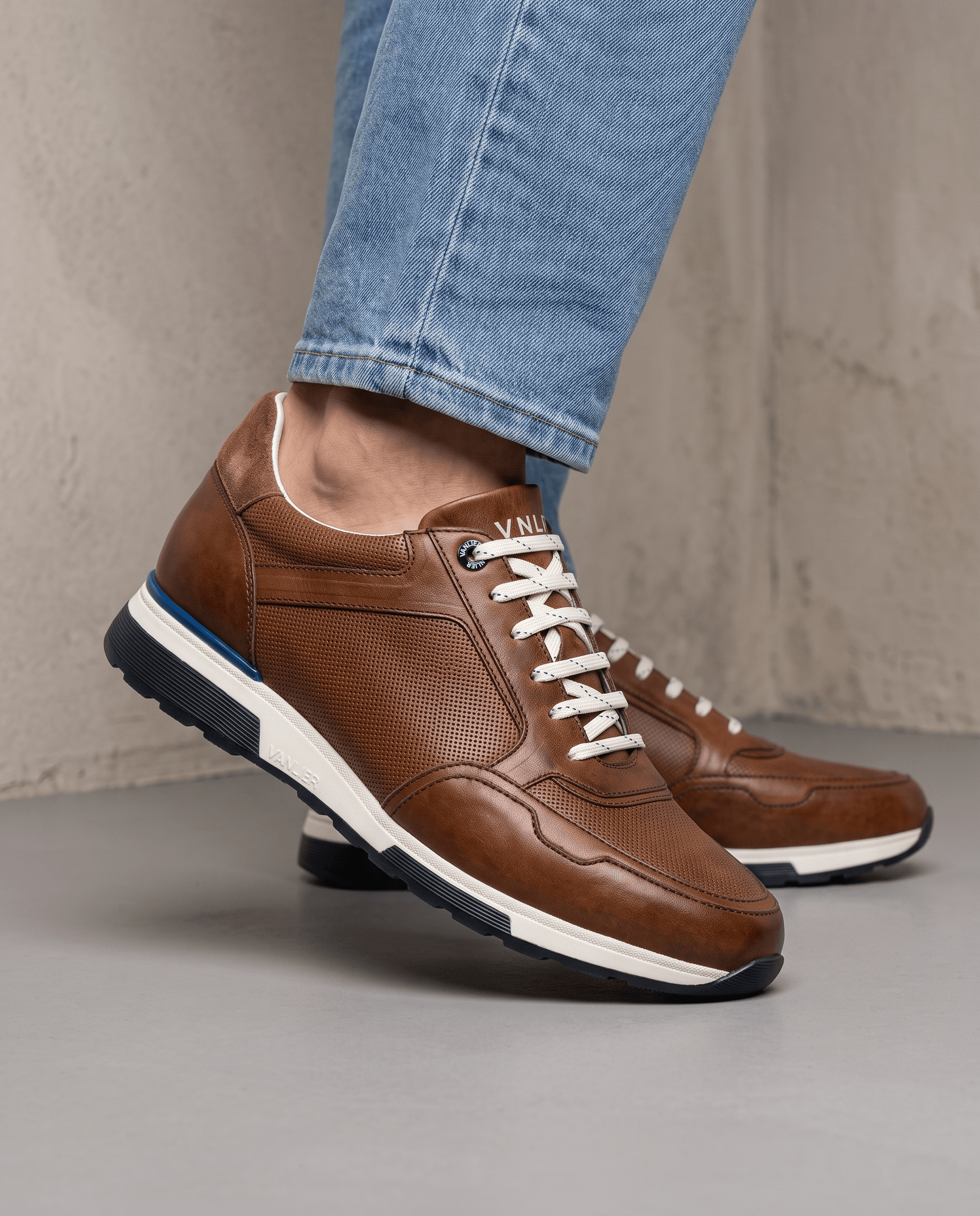 Bruin cognac gladleren Positano sneaker