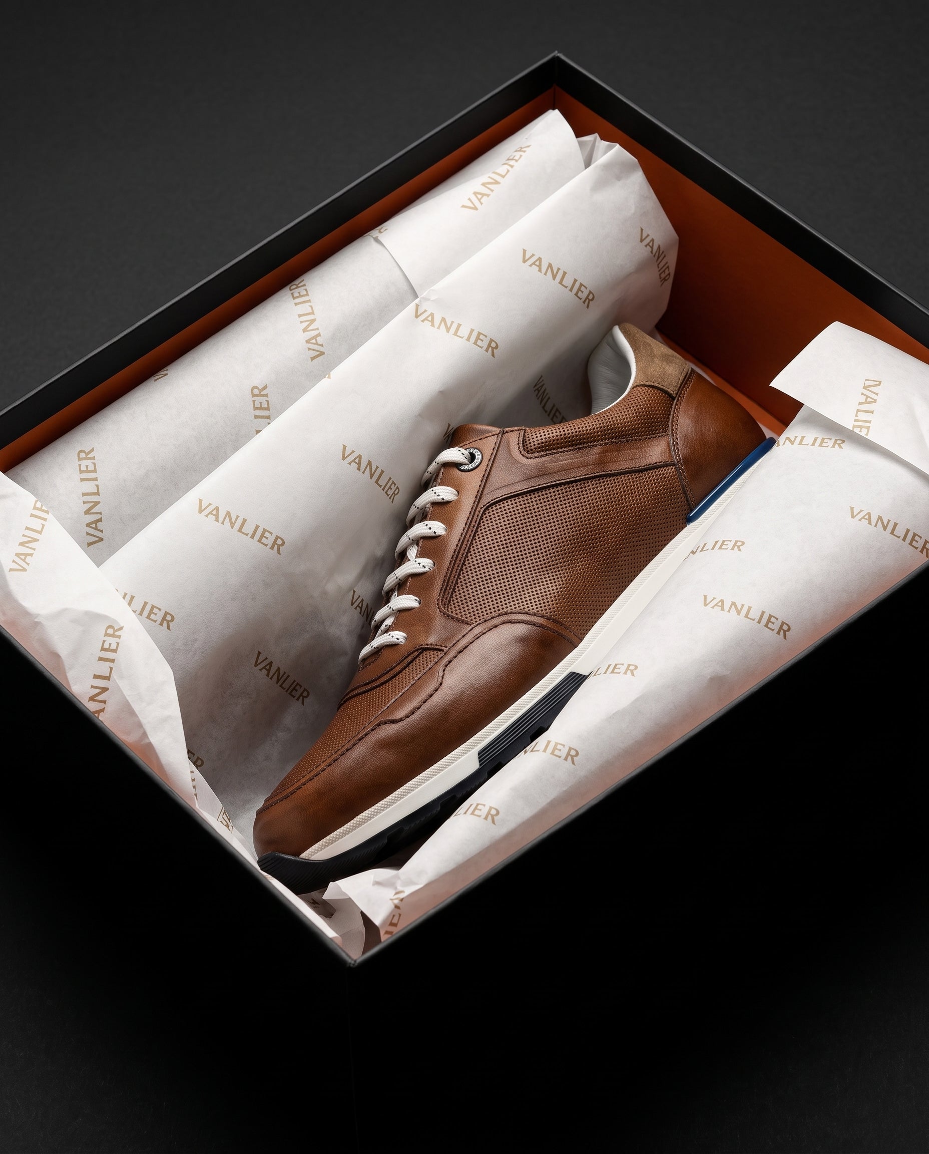 Bruin cognac gladleren Positano sneaker