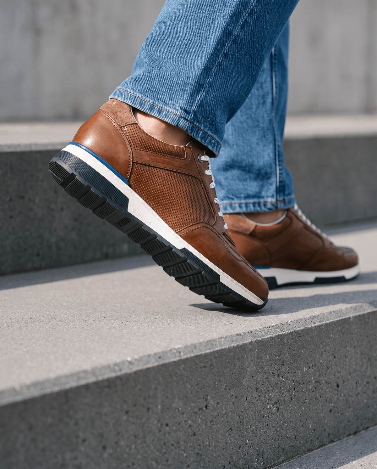 Bruin cognac gladleren Positano sneaker
