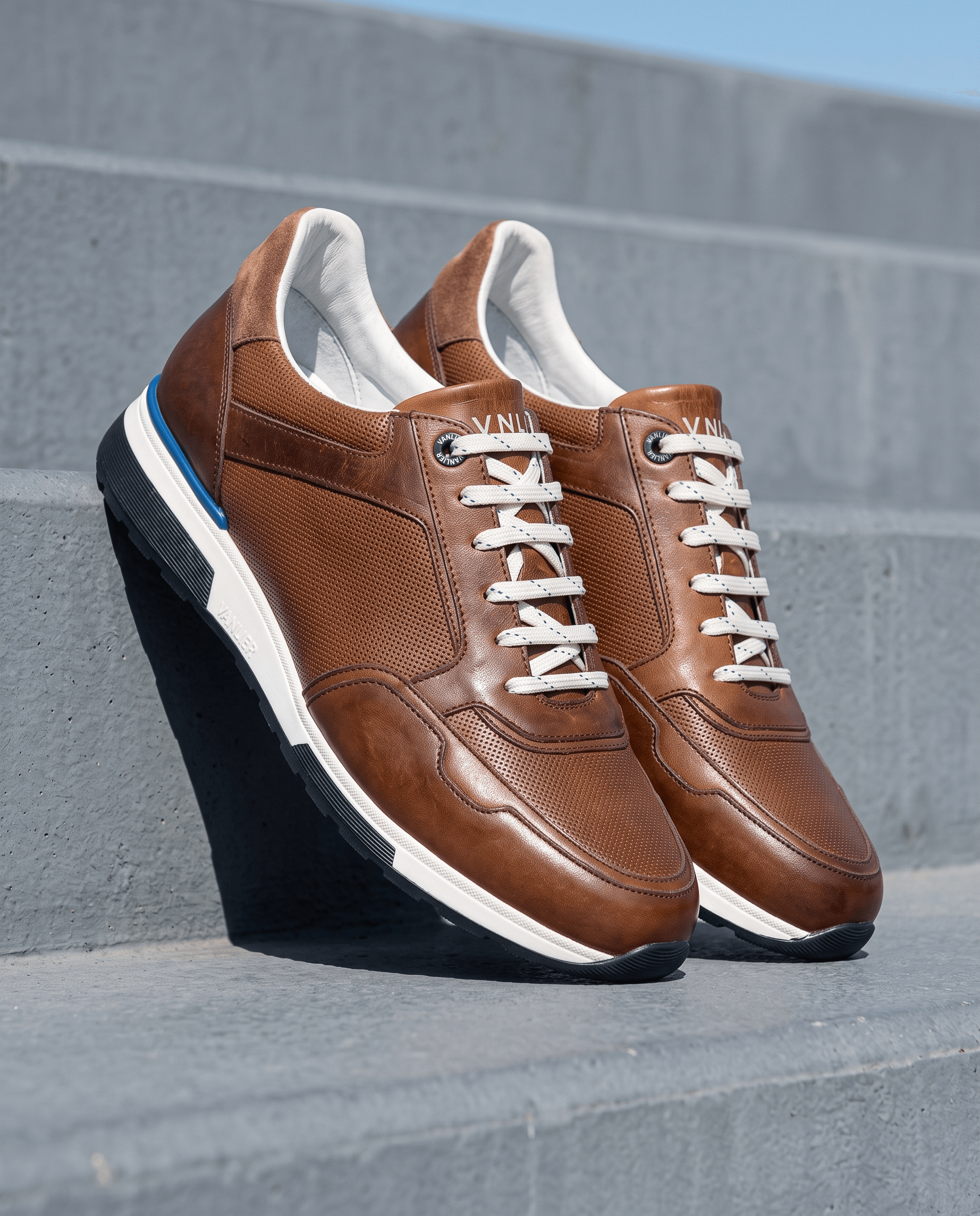 Bruin cognac gladleren Positano sneaker